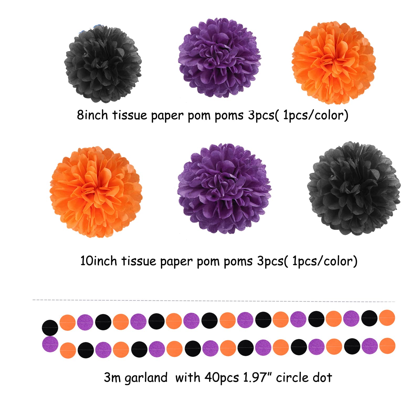 Black Purple Orange Halloween Party-Decorations - 23Pcs Tissue Pom Poms Streamers,Tassel Garland Banner,Graduation 2023 Birthday