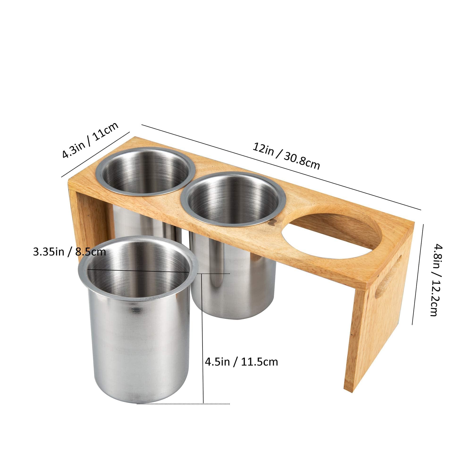IMEEA Silverware Caddy - Stainless Steel Utensil Organizer with Wood Base, 3-Piece for Kitchen & Parties, Model 0256