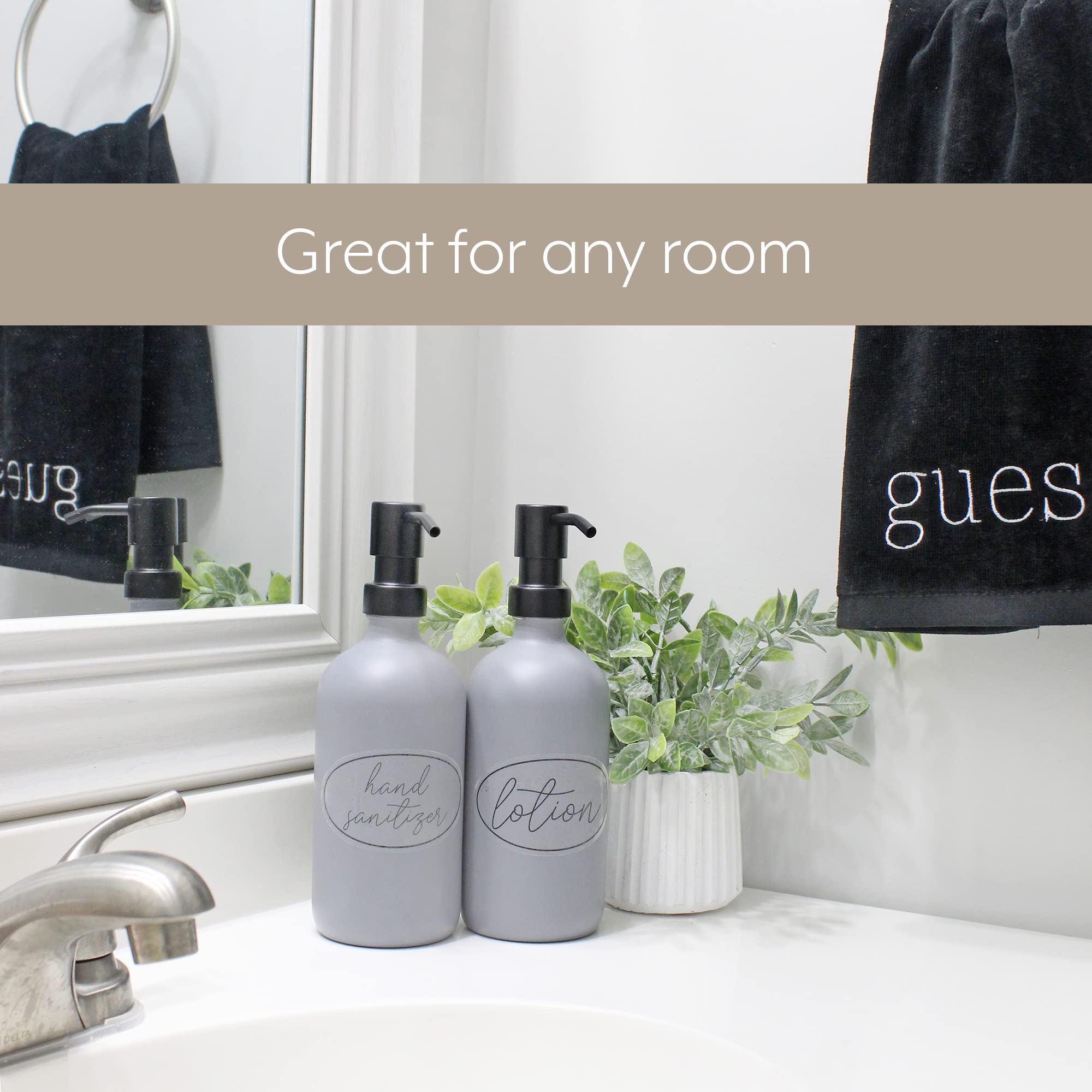Darware 16Oz Glass Pump Bottles (Set Of 2, Gray W/Black); Soap Dispenser Pump Bottles With Brushed Metal Pump Tops