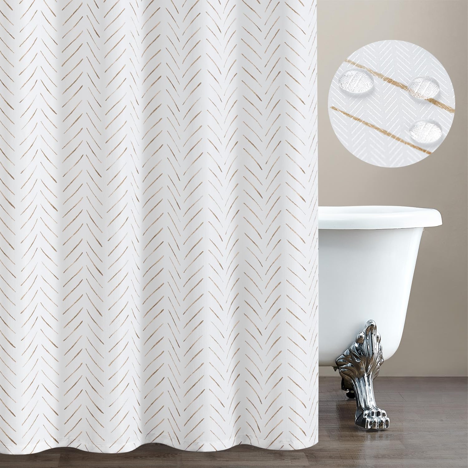 Jinchan Taupe Shower Curtain Fabric Shower Curtain Zig Zag Line Pattern Shower Curtain Summer Twill Modern Shower Curtain For Ba