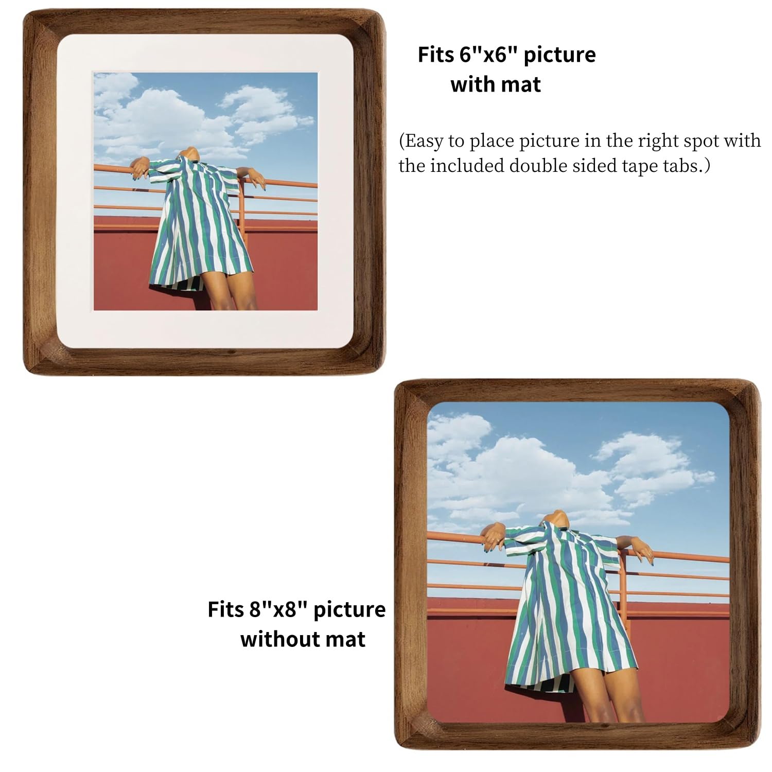 FLECHAZO 8x8 Picture Frames, Natural Walnut Wood 8x8 Frame with Mat for Pictures 6x6, Square Wall Gallery Photo Frame for Wall M