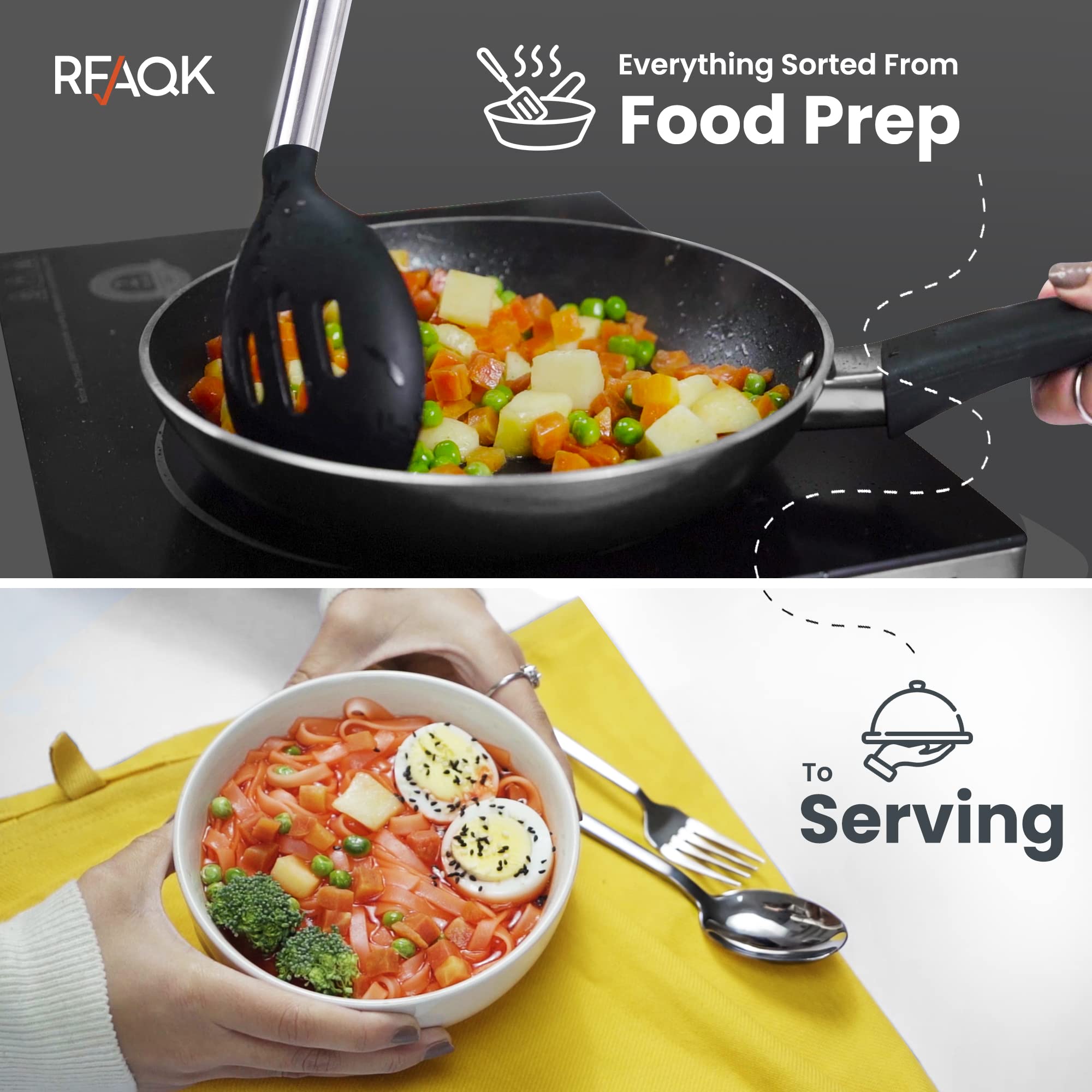 Dishwasher Safe Kitchen Utensils Set With Silverware, Rfaqk 50Pcs Silicone Cooking Utensils Set With Holder, Nonstick & Heat Res