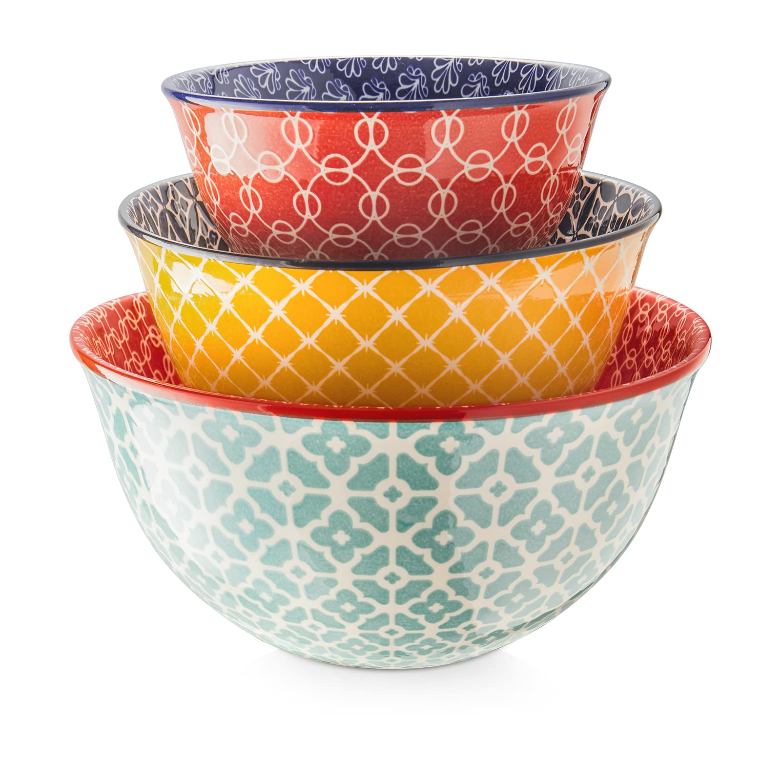 Dowan Mixing Bowls, Ceramic Mixing Bowls For Kitchen, Colorful Vibrant Nesting Bowls For Cooking, Baking, Prepping, Serving, Sal
