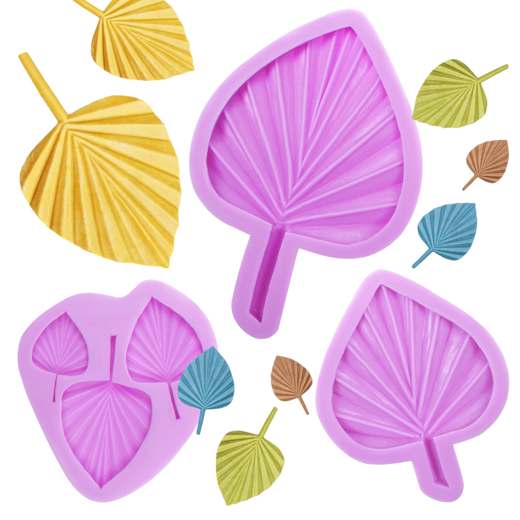 Fan Leaf Fondant Mold, Palm Leaf Silicone Molds, Boho Fan Leaf Chocolate Baking Molds For Cake Decoration Cupcake Topper Candy S