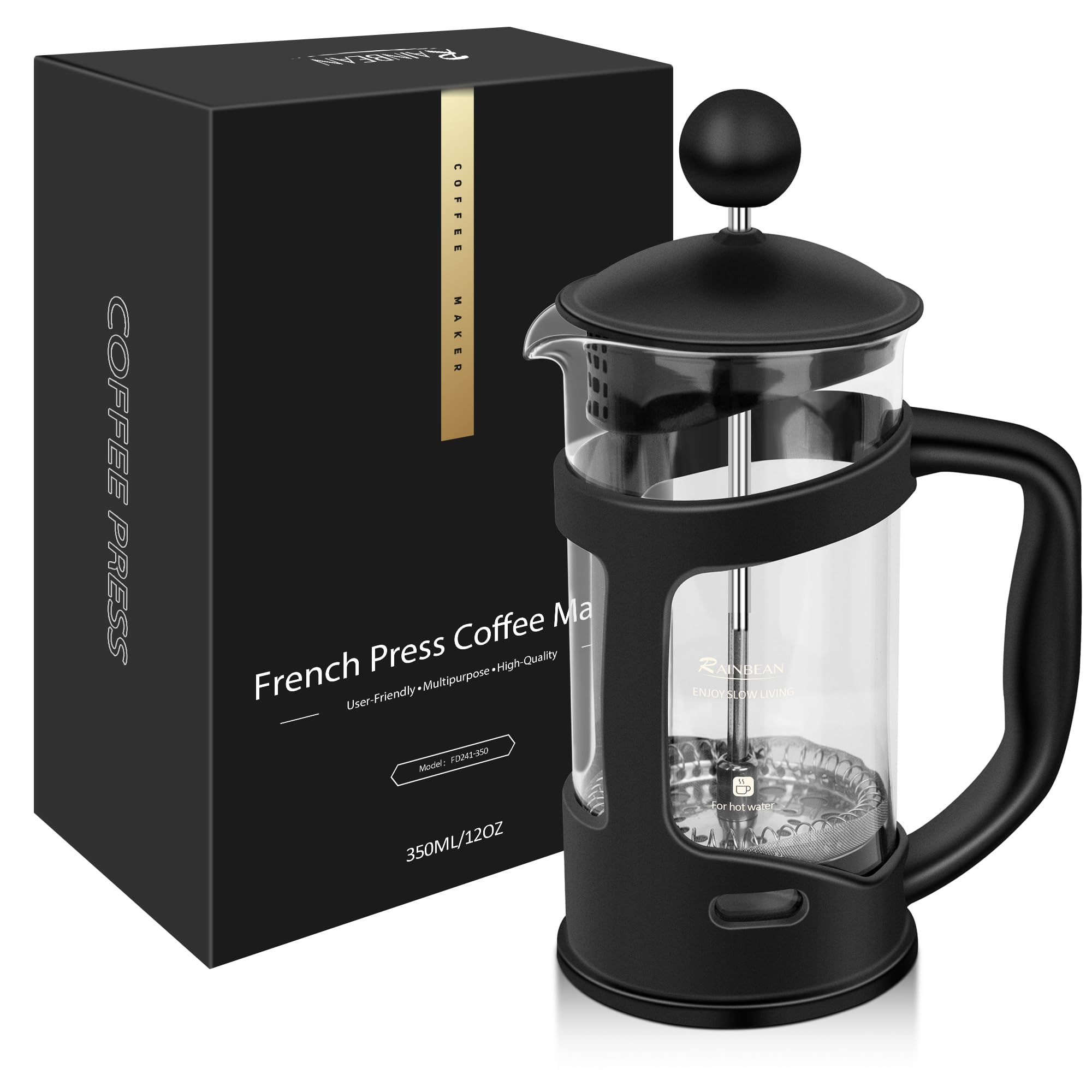 Rainbean Mini French Press Coffee Maker 1 Cups, 12Oz Coffee Press, Perfect For Coffee Lover Gifts Morning Coffee, Maximum Flavor