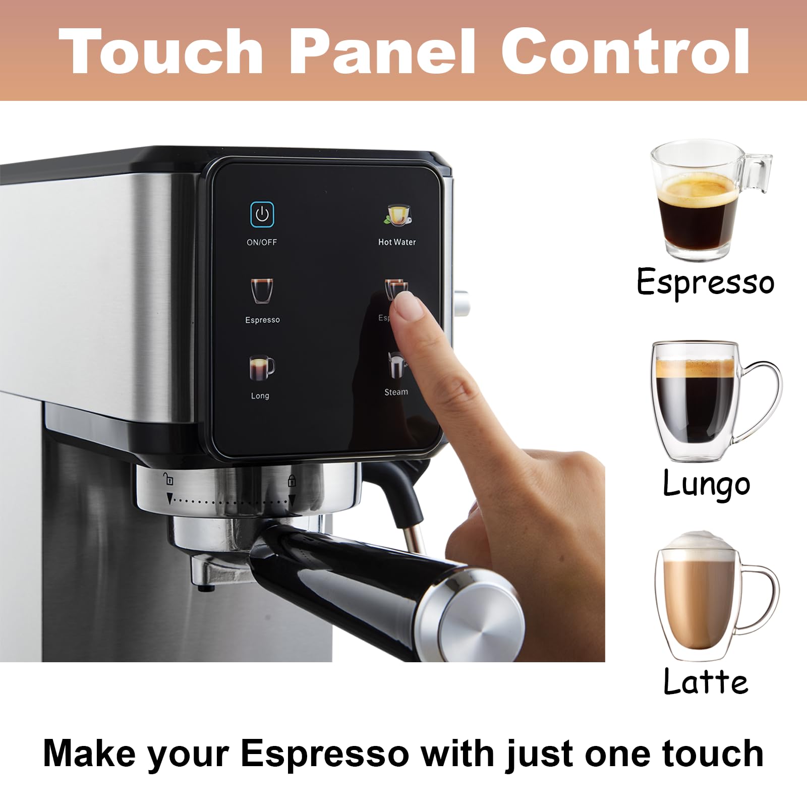 Tesslux Espresso Machine 20 Bar, Dual Boiler Coffee Maker With Touch Control, Compact Espresso Maker For Home, Milk Frother Wand