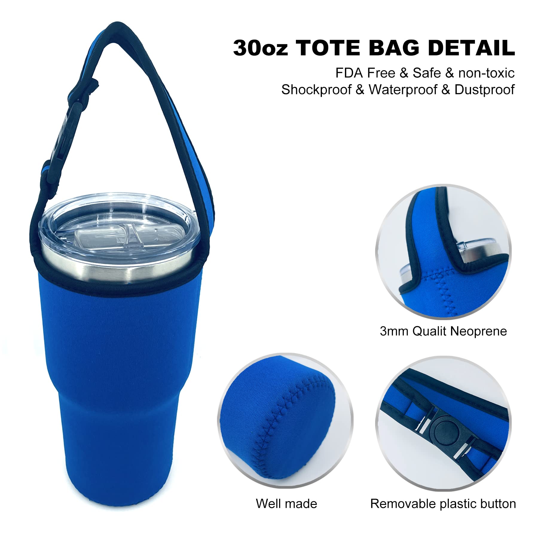Aicmei 3 Pack 30Oz Cup Holder With Shoulder Strap, Neoprene Insulator Cup Sleeve, Reusable, Adjustable, Interchangeable Straps -