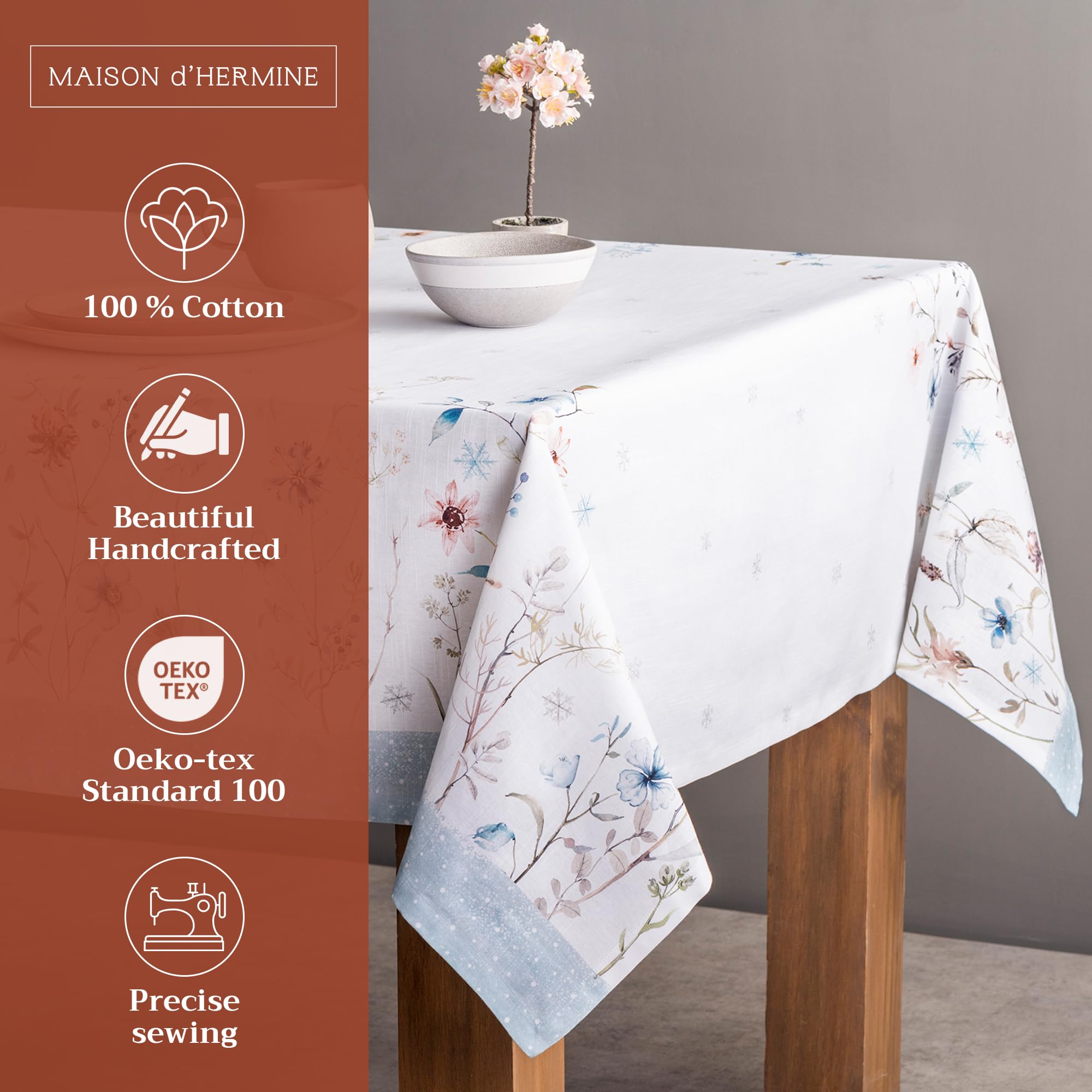 Maison D' Hermine Tablecloths 100% Cotton 60''X108'' Decorative Rectangle Tablecloth Washable Table Cover, Holiday Dinner, Weddi
