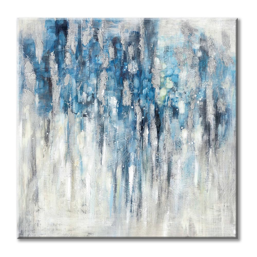 Abstract Wall Art Canvas Picture: Blue And Gray Artwork Modern Painting For Bathroom