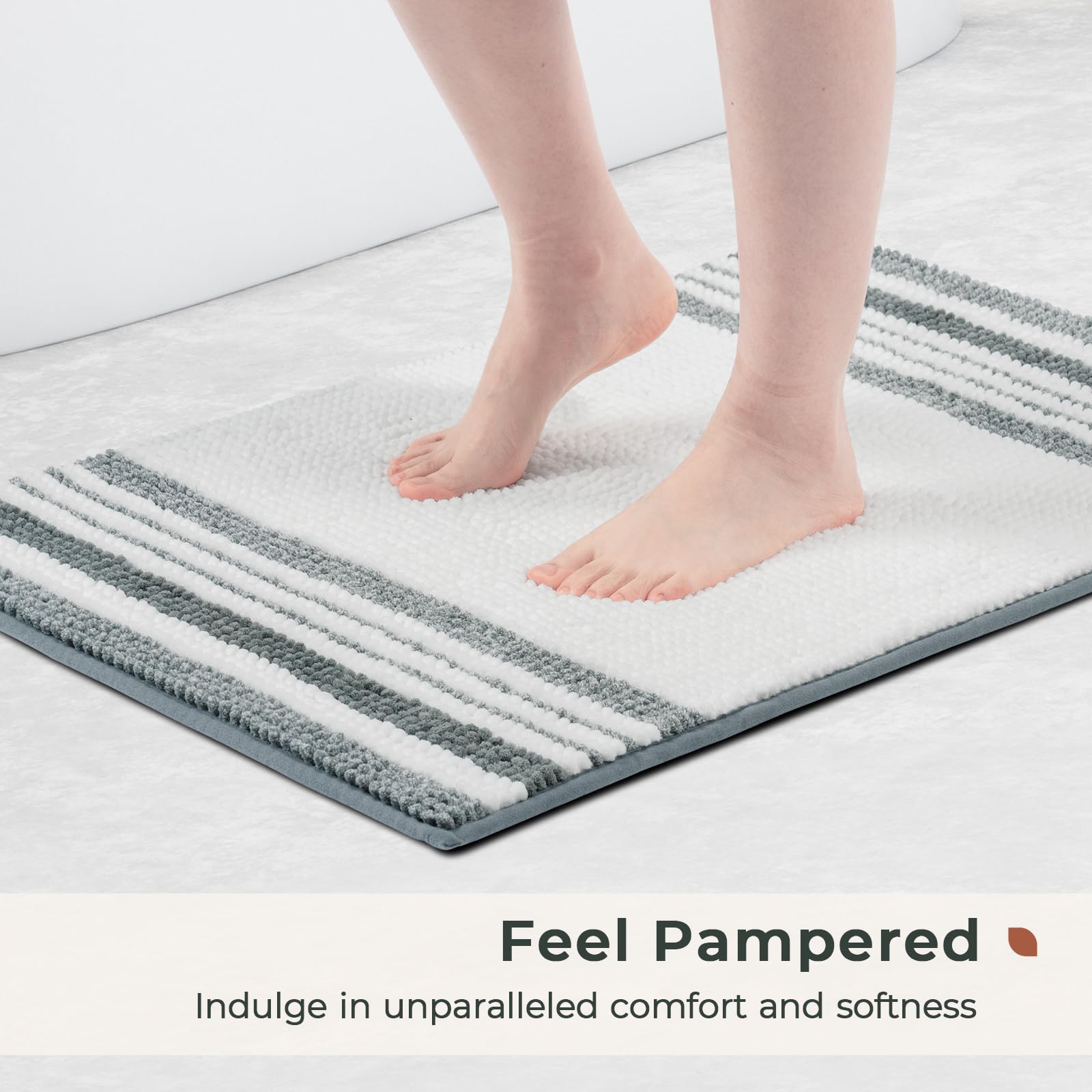 Freshmint Stripe Chenille Bathroom Rugs Sets 2 Piece 17''X24''+20''X47'', Large Bath Mats For Bathroom Floor Non-Slip, Washable