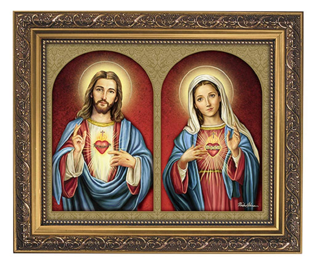Christian Brands 11 Inches Wide X 13 Inches High Catholic Faith Gifts Sacred Hearts Framed Print By Artist Michael Adams