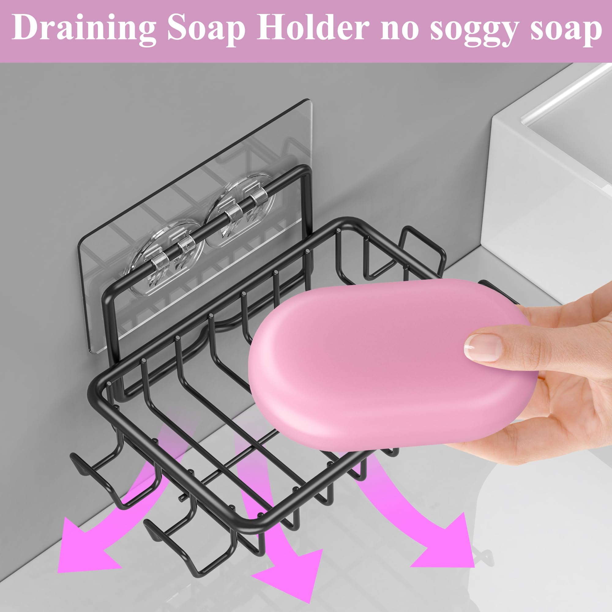 Ailibuligo Adhesive Soap Bar Holder Dish For Shower Wall With Hooks, Black, 2 Pack