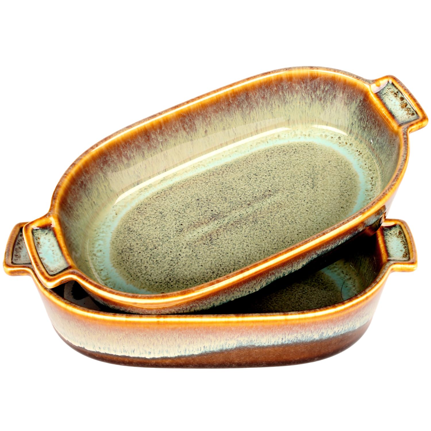 jinsongdafa 8x5 Oval Casserole Dish Set of 2, 22.7 oz Ceramic Au gratin Baking Dish, Baking Pan with Handles or for mixing, sa