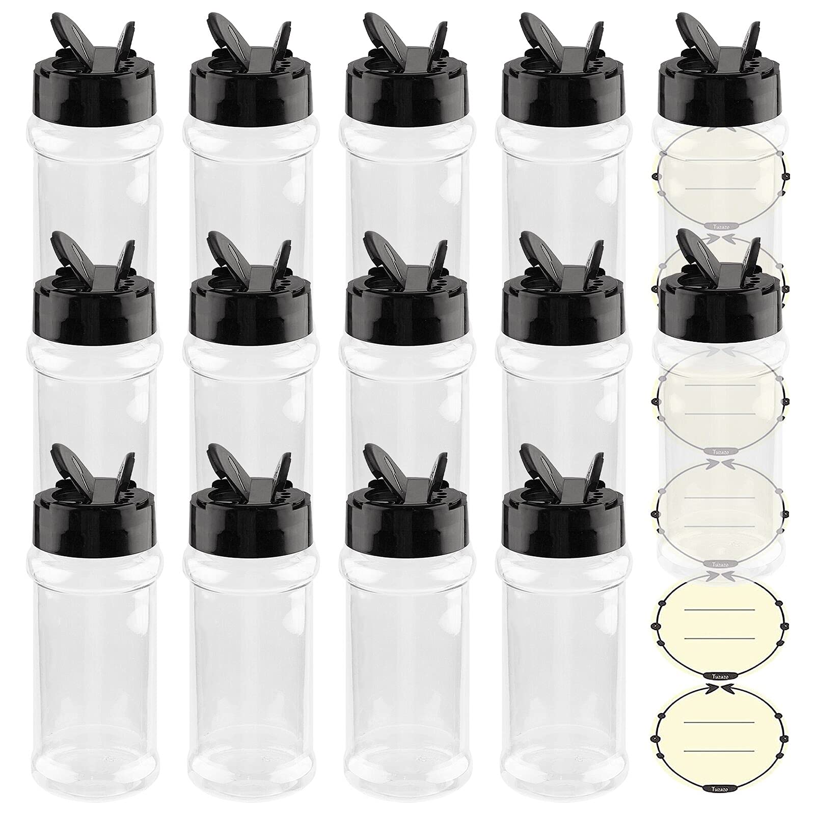 Tuzazo 3 Oz Plastic Spice Jars With Shaker Lids And Labels, 14 Pcs Clear Empty Spice Bottles Seasoning Containers For Spice, Her