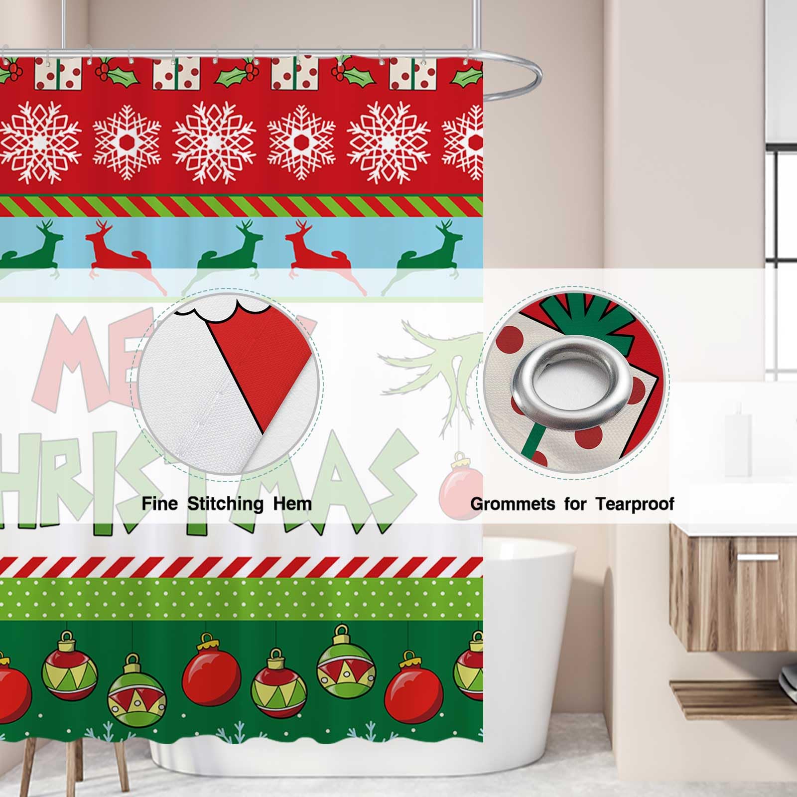Allenjoy 72X72 Inch Merry Christmas Shower Curtain For Bathroom Sets Winter New Year Xmas Bells Tree Snowflakes Holiday Bath Dec