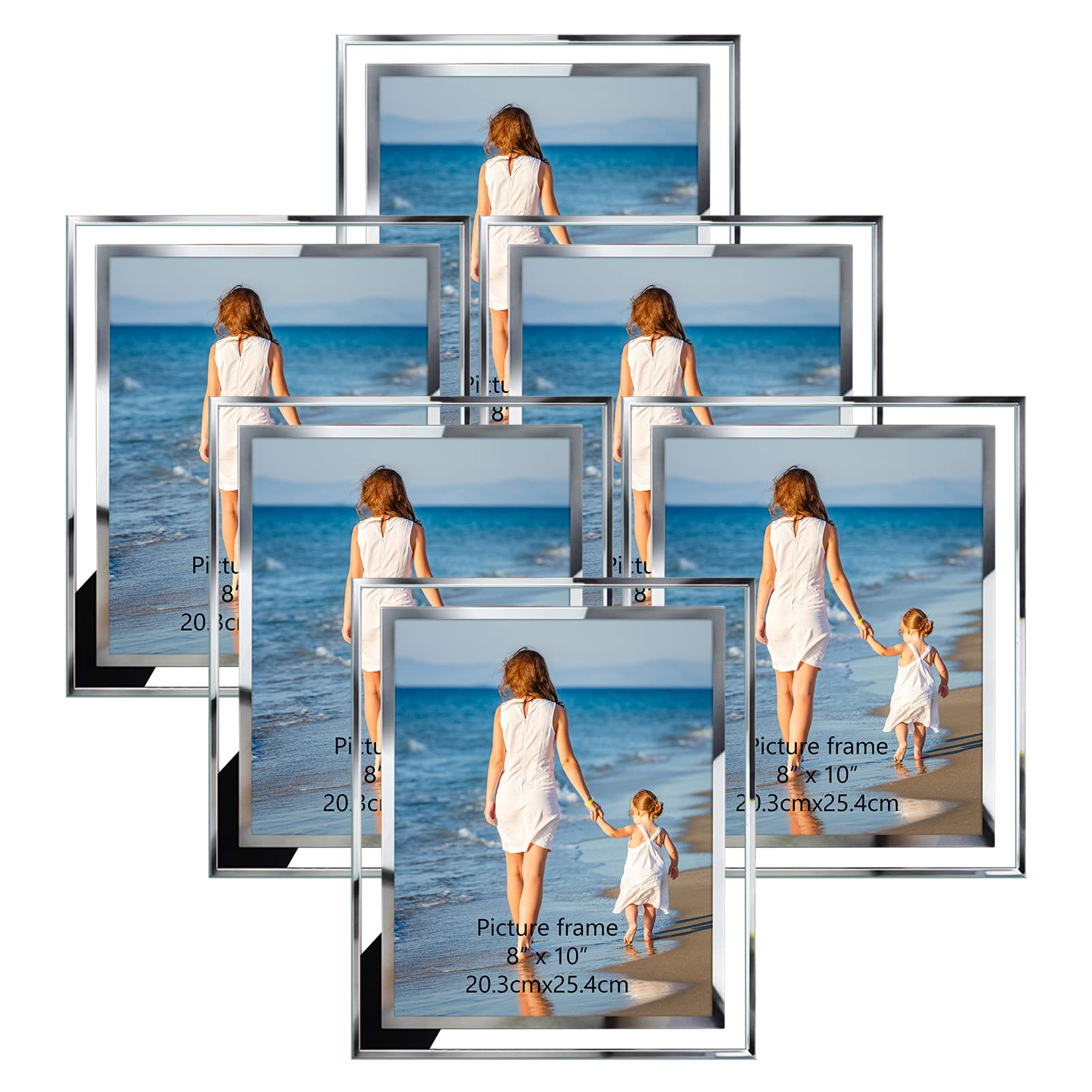 Hoikwo Bulk 8x10 Picture Frames, 6 Packs Silver Photo Frames 8 by 10, Glass Wedding Frames 8x10, Clear Mirror Wedding Photo Fram