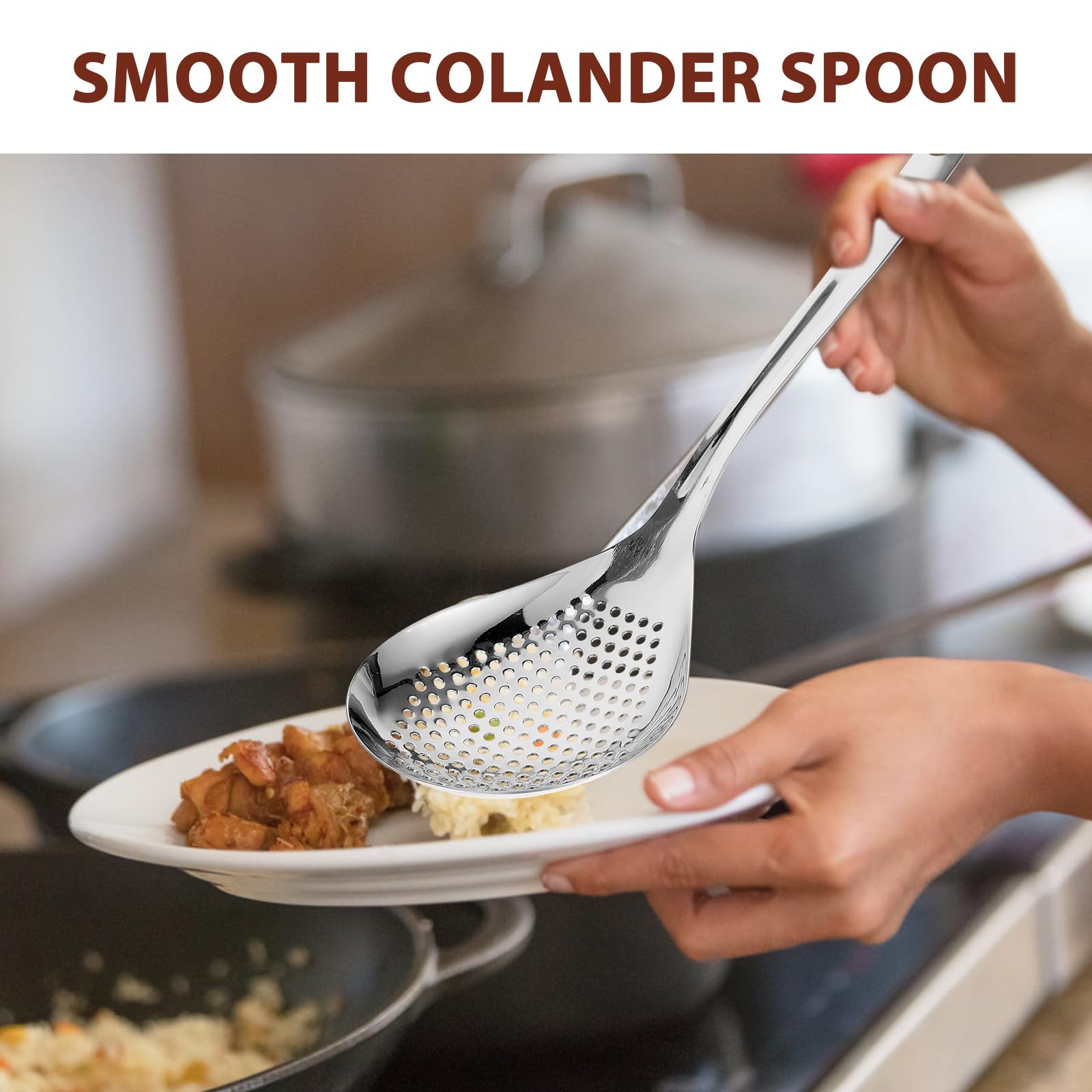 Slotted Spoons For Cooking - Stainless Steel Skimmer Spoon With Handle And Hanging Holes - Fine Mesh Strainer Spoon Spider Strai