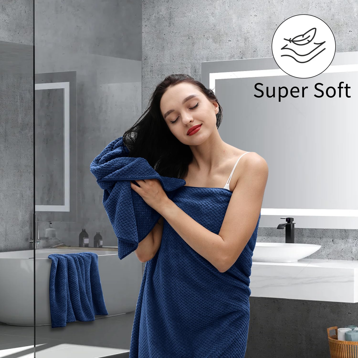 Hailea Navy Bath Towels Set 35X70 Inches - Luxury 600 Gsm Oversized Bath Sheet Towel,Extra Large Microfiber - Quick Dry,Highly A