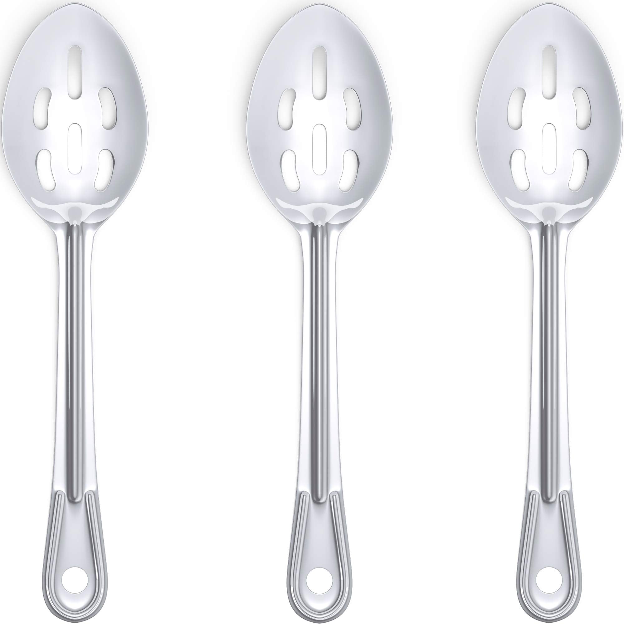 Super Strong, Ergonomic 11 In Serving Spoon 3 Pk. Big, Slotted Stainless Steel Spoons For Cooking, Baking And Basting. Best Kitc