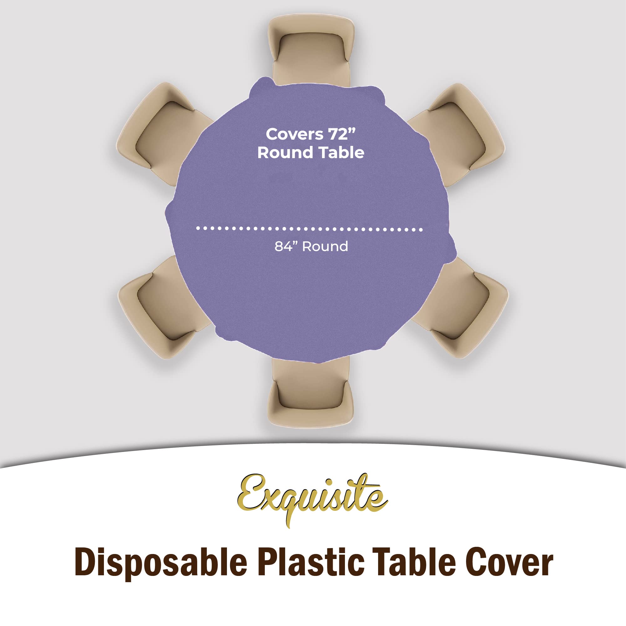 Exquisite 6-Pack Premium Plastic Tablecloth 84In. Round Plastic Table Cover - Lavender