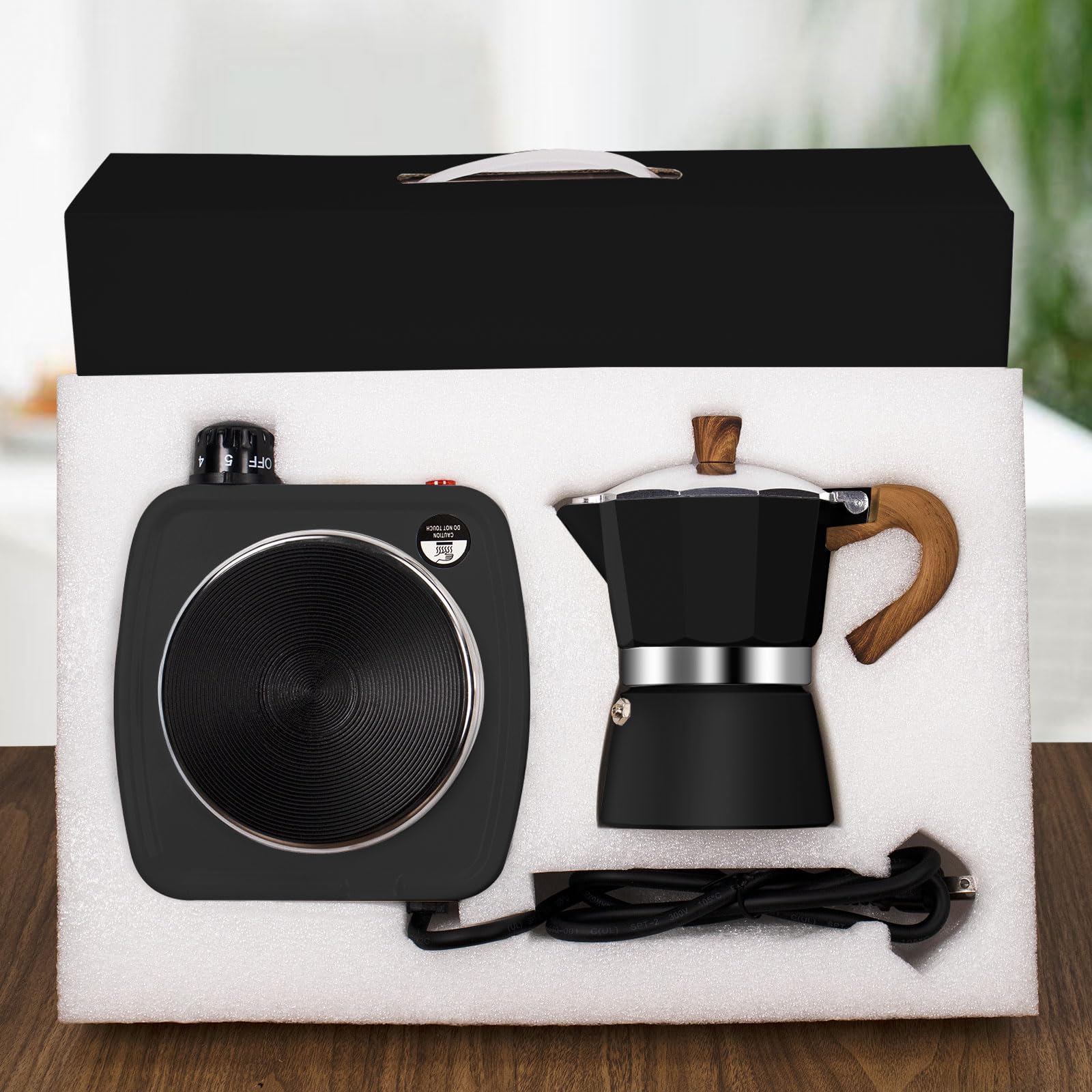 DITOSH 2in1 Moka Pot Espresso Set with Electric Stove 3 Cup Aluminum Stovetop Coffee Maker Percolator Italian Classic Mocha Co