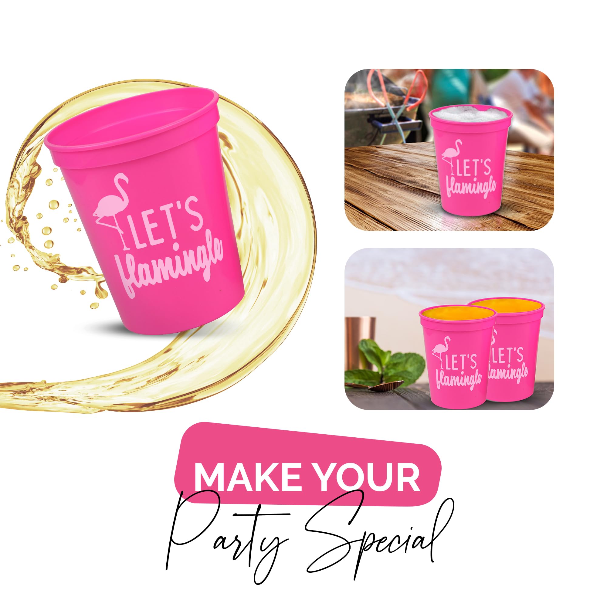 Let'S Flamingle! Set Of 12 Pink Or White 16Oz Stadium Cups, Flamingo Party Supplies Perfect For Birthday Party, Bachelorette Par