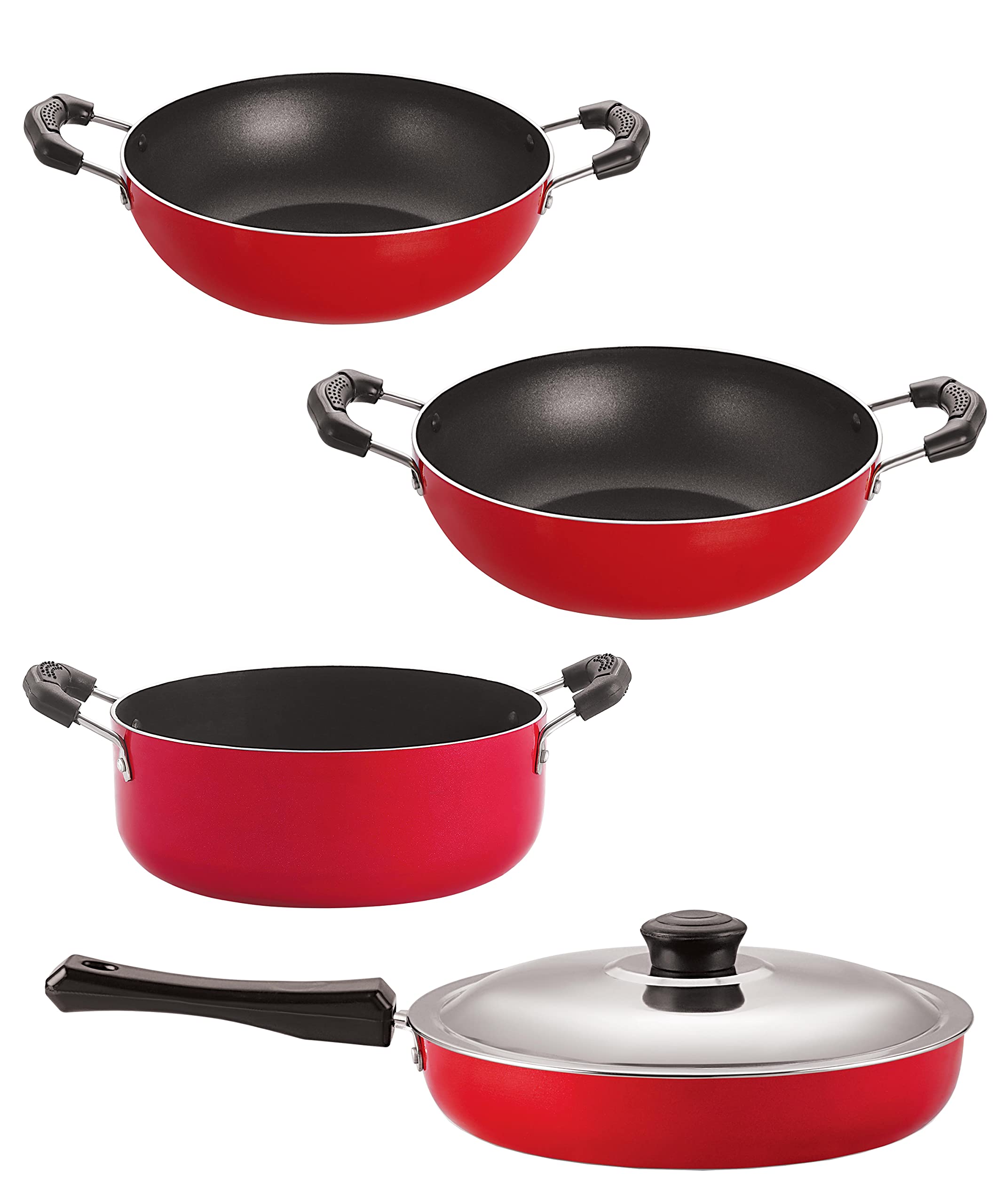 Nirlon Non Stick Pfoa Free Gas Compatible Cookware Utensil Item Set Of 4 Pieces With Bakelite Handle (Fp10_Kd11_Kd12_Cs24)