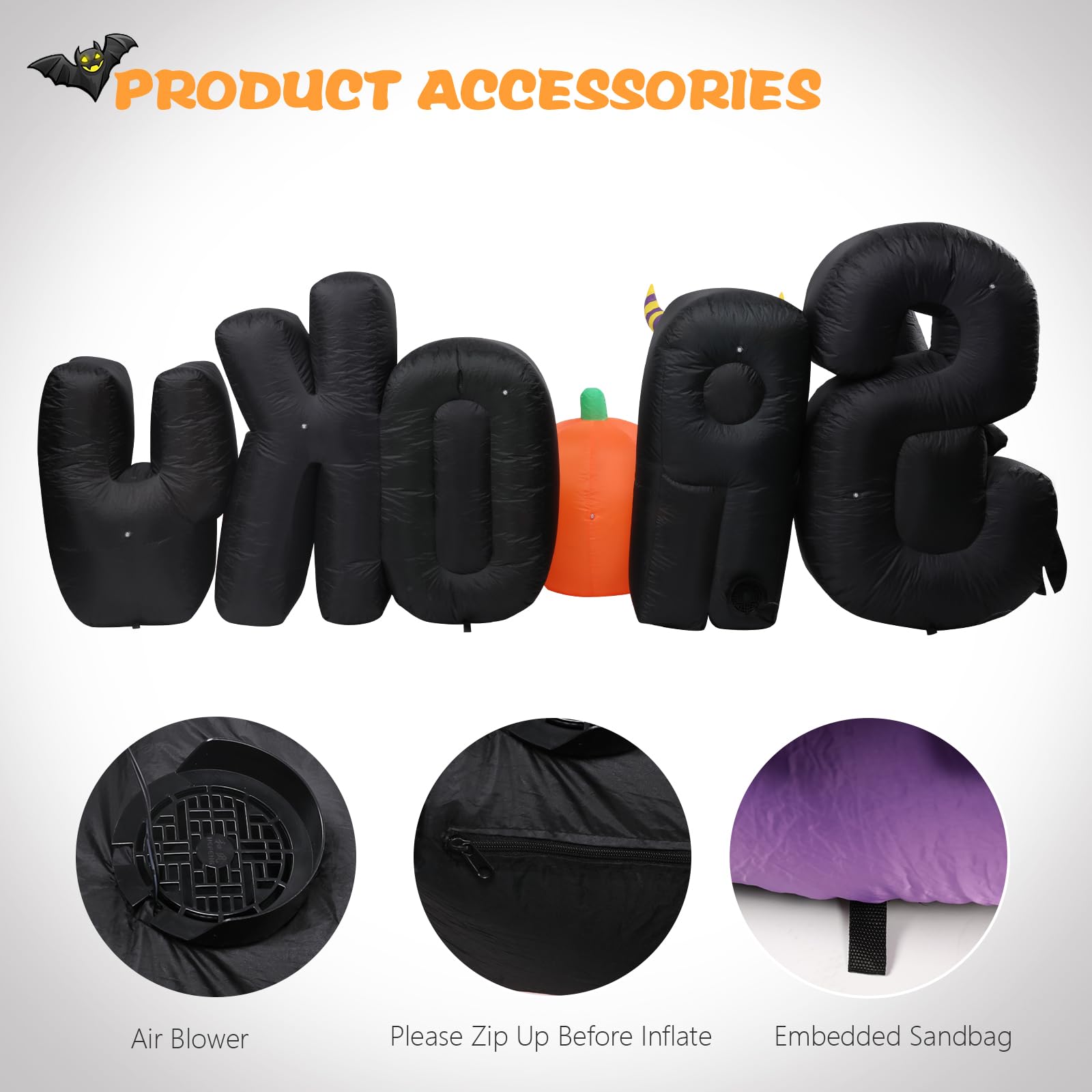 MUMTOP 8.85 Ft Long Inflatable Outdoor Halloween Decoration, Inflatables Spooky Sign with Black Cat Halloween Pumpkin Decoration