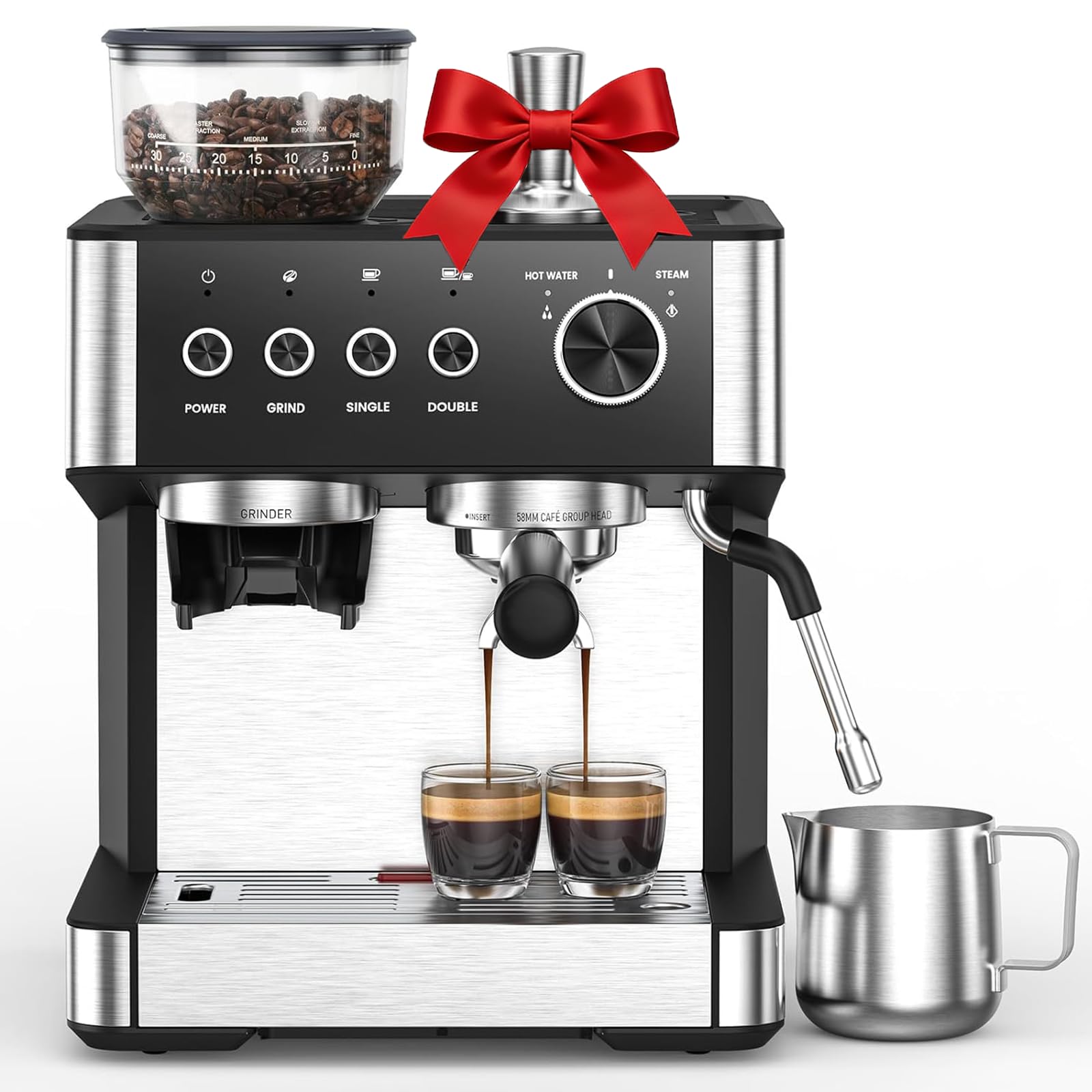 Electactic Espresso Machine with Grinder, 20 Bar Expresso Coffee Machines with Milk Frother Steam Wand, Professional Espresso Ma