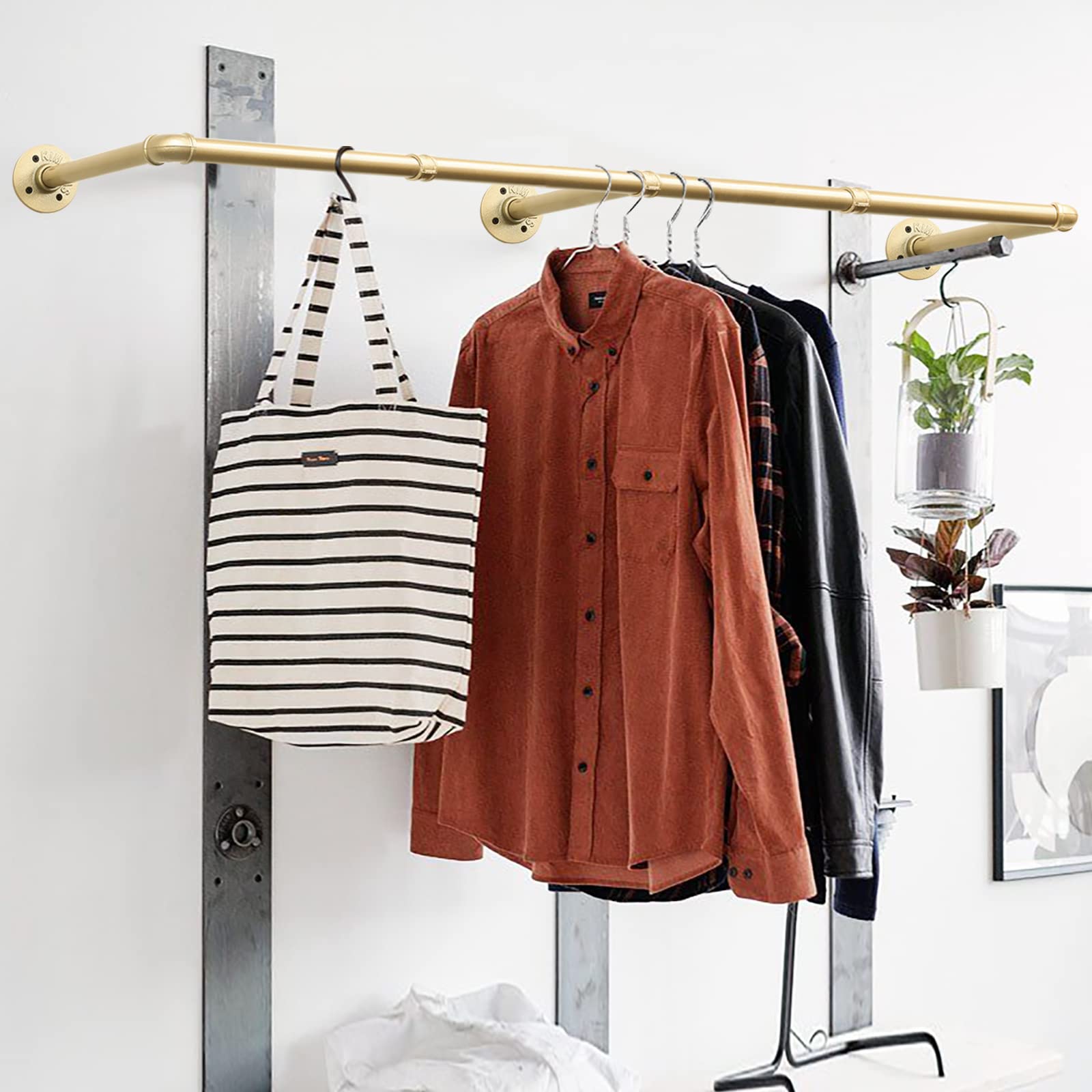 Varsoul Wall Industrial Pipe Clothes Racks, Diy Floating Hanger Rustic Home Pipe Decor, Mounted Closet Storage Organizer Holder