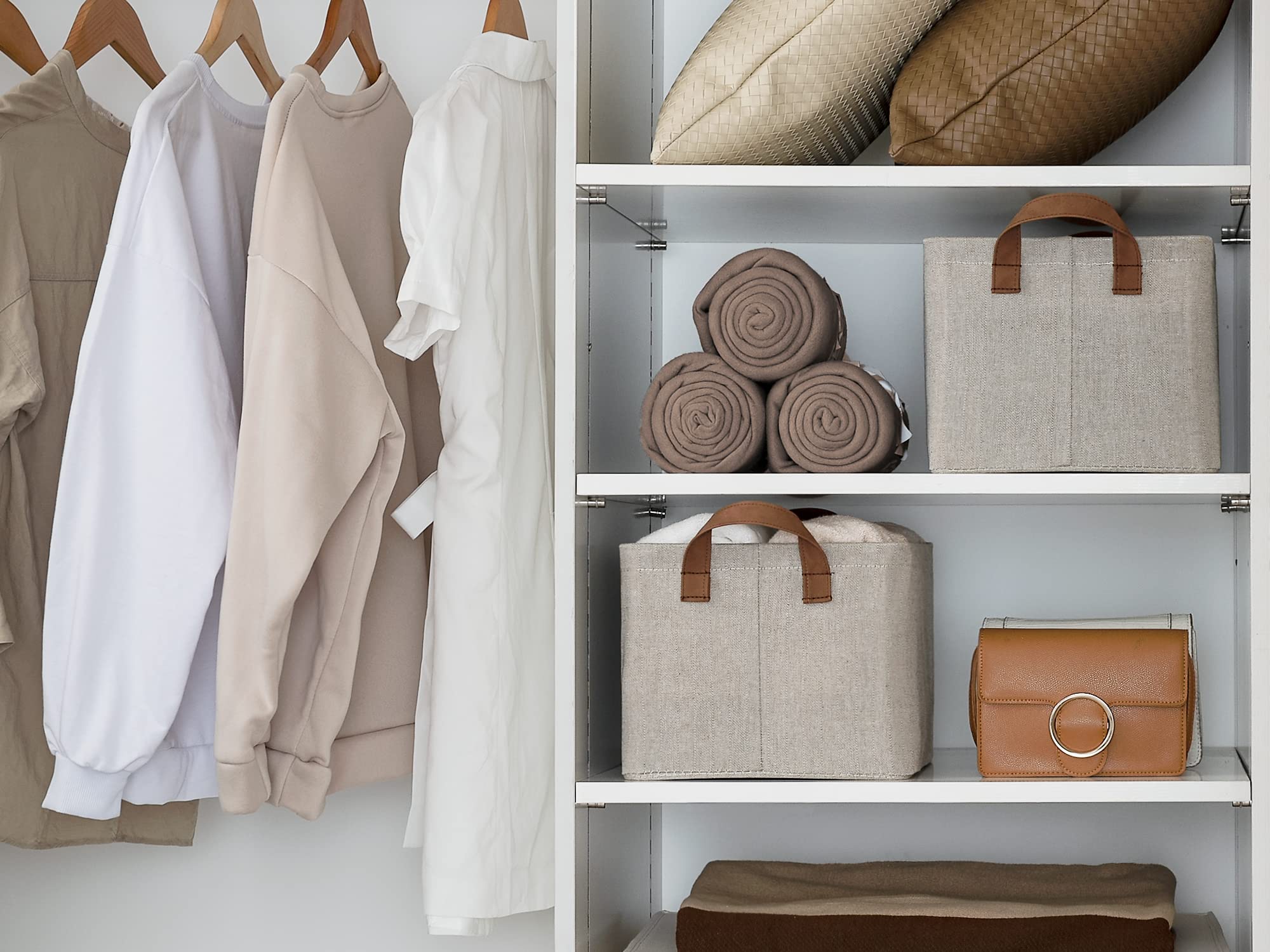 StorageWorks Storage Baskets for Shelves with Metal Frame  Fabric Storage Bins  Brown and Beige  2-Pack