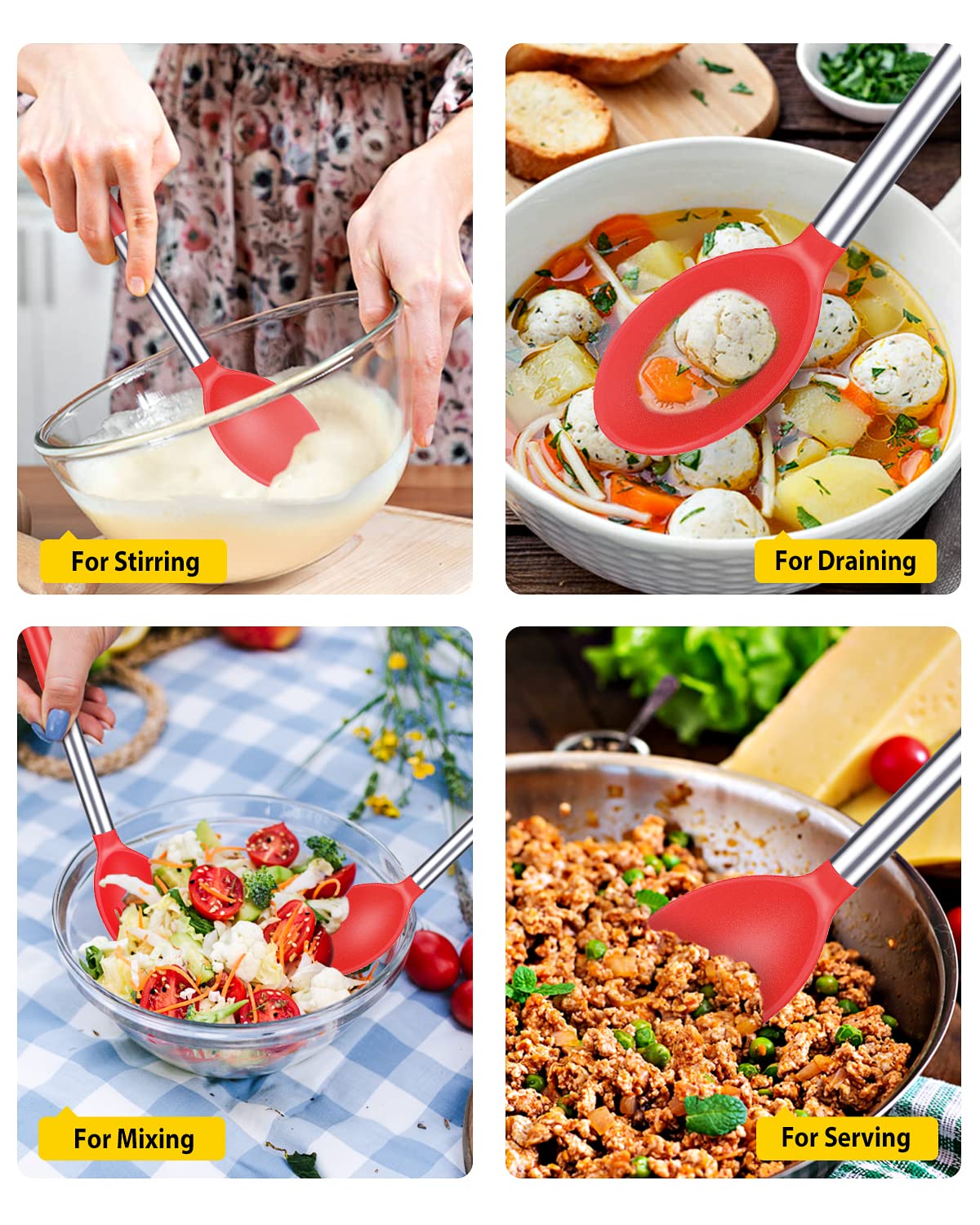 Pack Of 2 Large Silicone Cooking Spoons,Non Stick Solid Basting Spoon,Heat-Resistant Kitchen Utensils For Mixing,Serving,Drainin