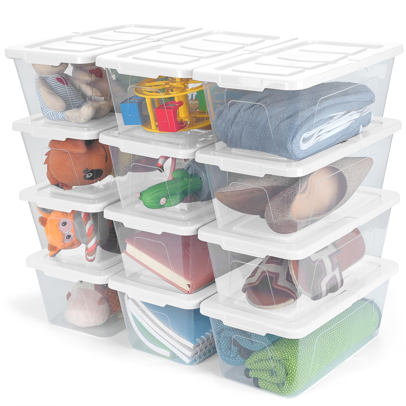 Eoenvivs Plastic Storage Bins With Lids, 12 Packs Set, Storage Boxes With Lids And Stackable Shoe Boxes For Organization, Clear