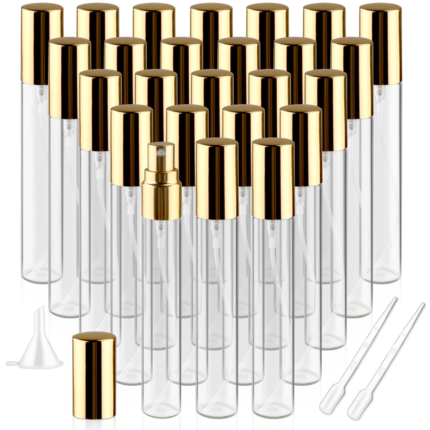 Bosmiow 25Pcs 15Ml Clear Glass Perfume Sample Vials With Golden Pump Head,Mini Empty Fine Mist Atomizer,Portable Essential Oils