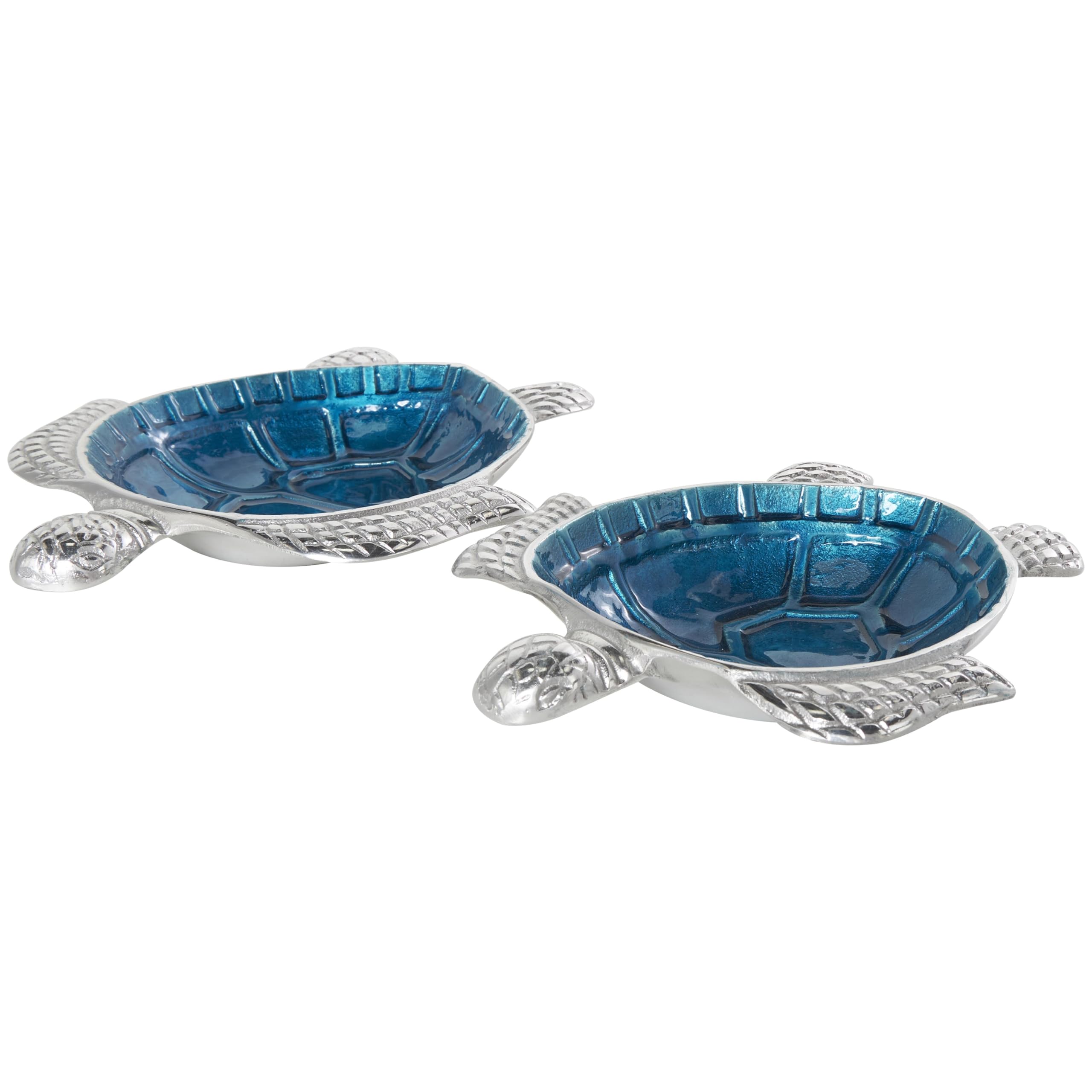 Deco 79 Aluminum Metal Turtle Decorative Bowl Decorative Bowl Enameled Decorative Containers with Silver Metal Exterior, Set of 