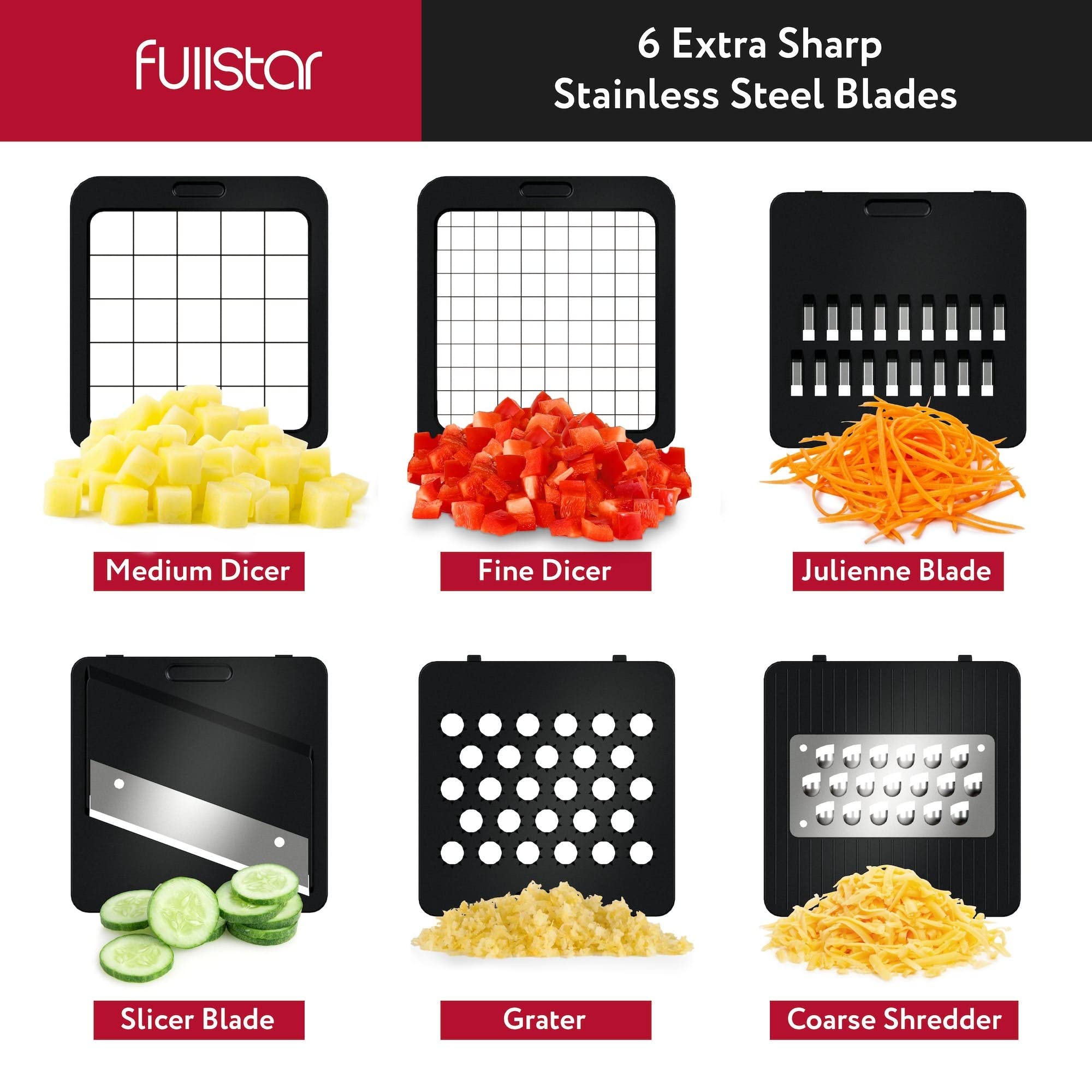 Fullstar Mandoline Slicer - 6-in-1 Vegetable Chopper, Stainless Steel, White/Black, Compact Model