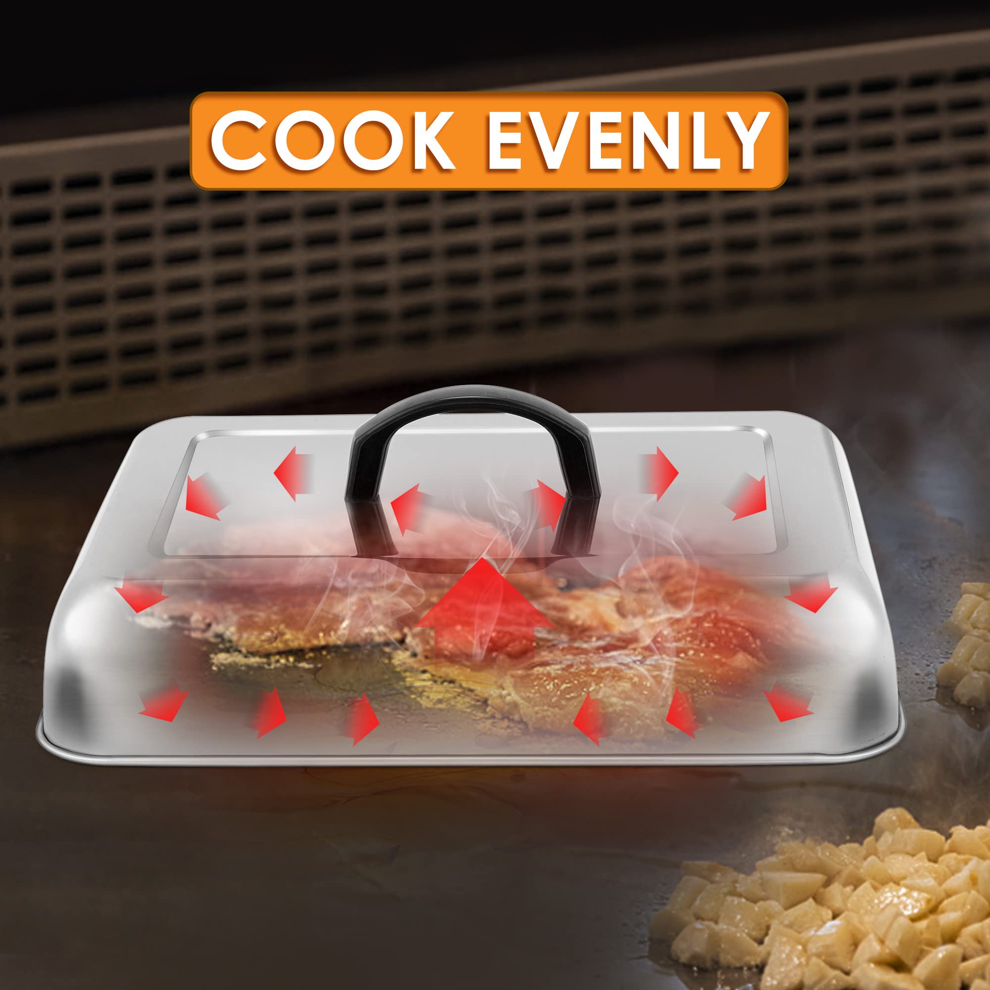 Leonyo 13 X 9 Inch Rectangular Basting Cover Set Of 2, Stainless Steel Metal Cheese Melting Dome Lid Heavy Duty For Outdoor&Indo