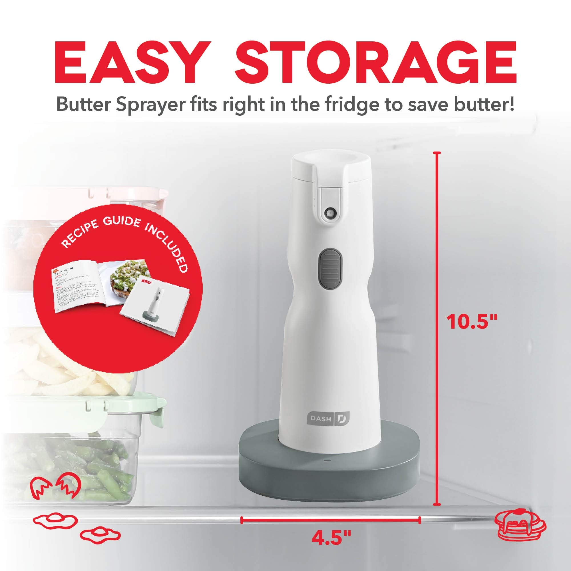 Dash Electric Butter Sprayer, Cordless Butter Sprayer For Popcorn, Toast, Entrees And More - White