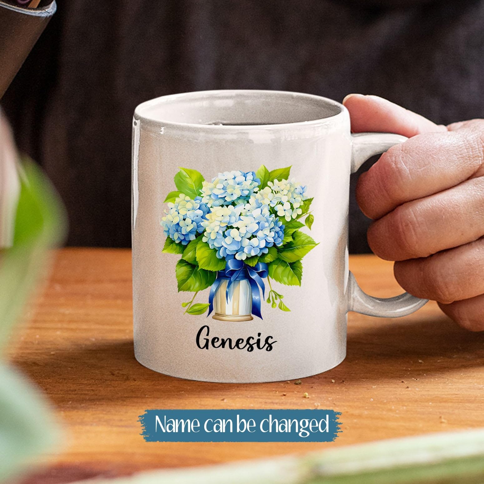 Coffee Cup Gifts for Hydrangea Lovers, Personalized Hydrangea Mug with Name, Customized Watercolor Flowers Ceramic Mug Present,