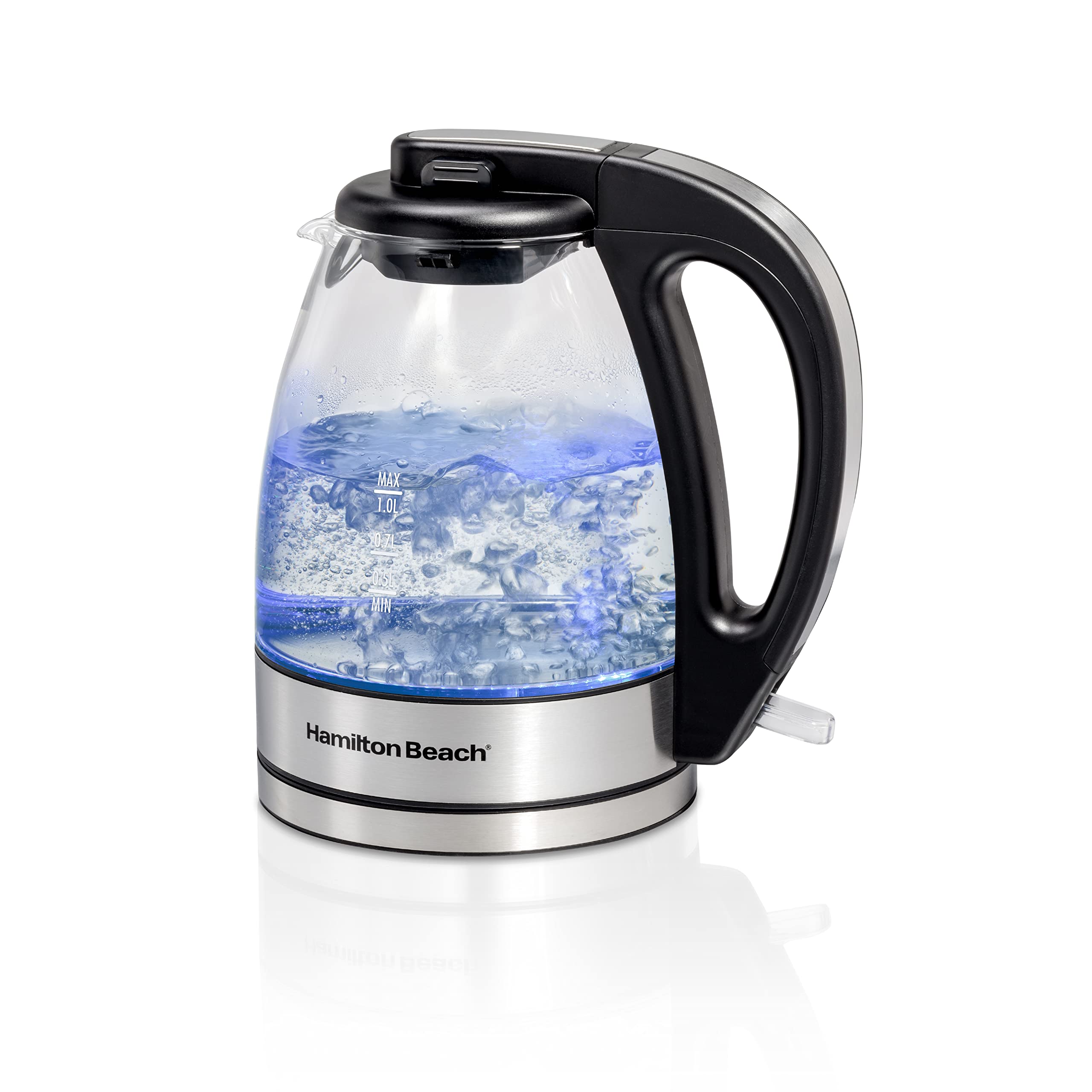 Hamilton Beach Glass Electric Tea Kettle, Water Boiler & Heater, 1 Liter, 1500 Watts For Fast, Bpa Free, Cordless Serving, Auto-