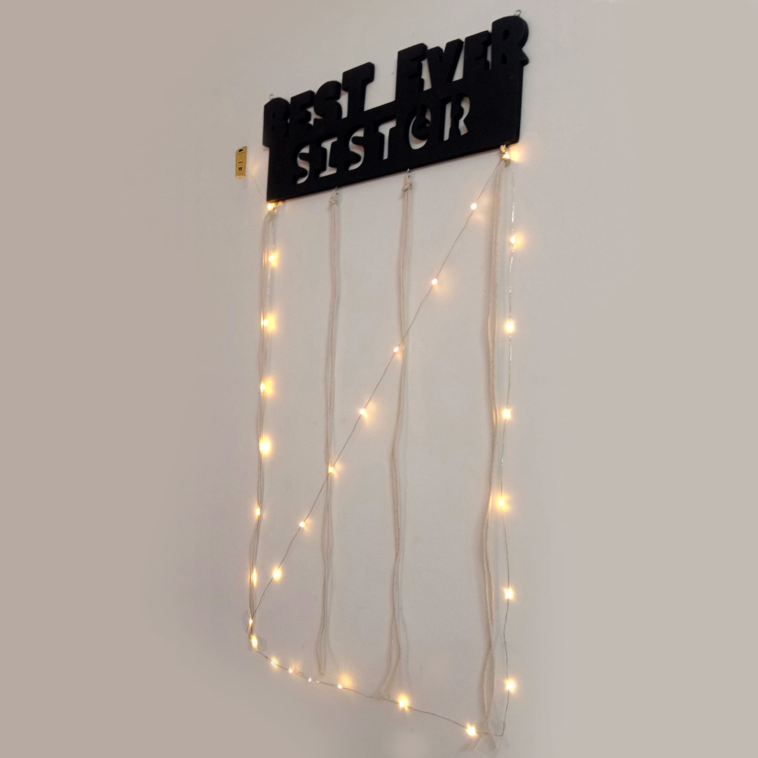 Vah Wooden Photo Frame With Led Light - Display Picture Collage Organizer With Clips (Best Sister Ever With Light)