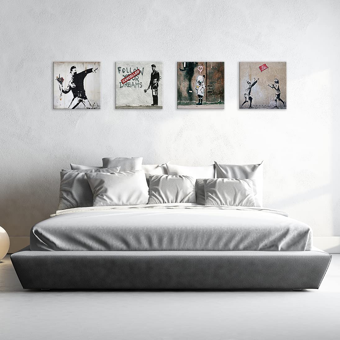 Cortolar Banksy Canvas Wall Art Graffiti Print Picture Abstract Painting For Bedroom Living Room Bathroom Wall Decor (12''X12''X