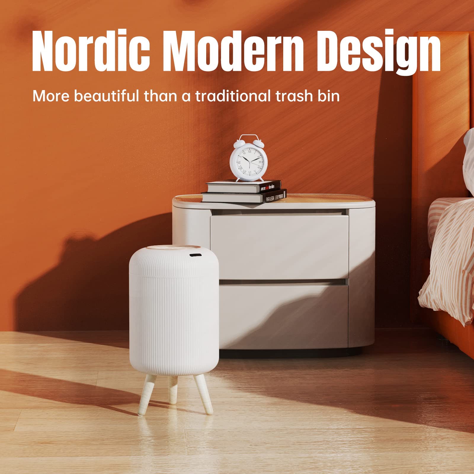 Hitispace Motion Sensor Modern Office Trash Can, Touchless Round Nordic Trash Can, Motion Sensor Waterproof Garbage Can For Bath