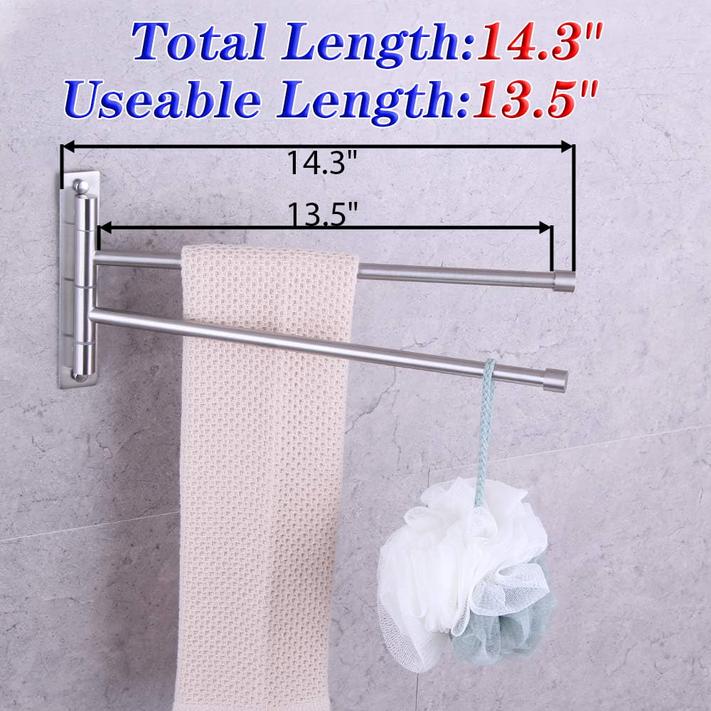 GERZWY Bathroom Swing Arm Towel Bars 2-Arm Wall Mount Stainless Steel Bath Towel Rack Hanger Towel Holder Organizer Brushed Finish