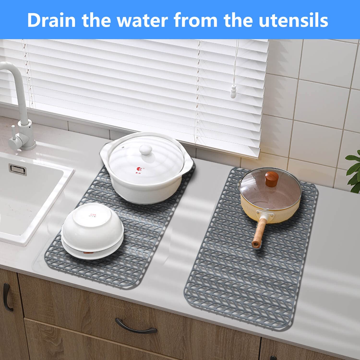 Silicone Sink Protectors for Kitchen  JIUBAR 28.6''x 14.5'' Sink Mat Grid for Bottom of Farmhouse Stainless Steel Porcelain Sink.(Grey)