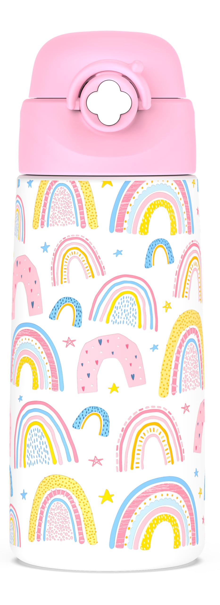 Ntswasd Girls Insulated Water Bottle with Covered Pop-Up Straw,16 oz Kids Cups with Stainless Steel Leak Proof for School(Rainbo