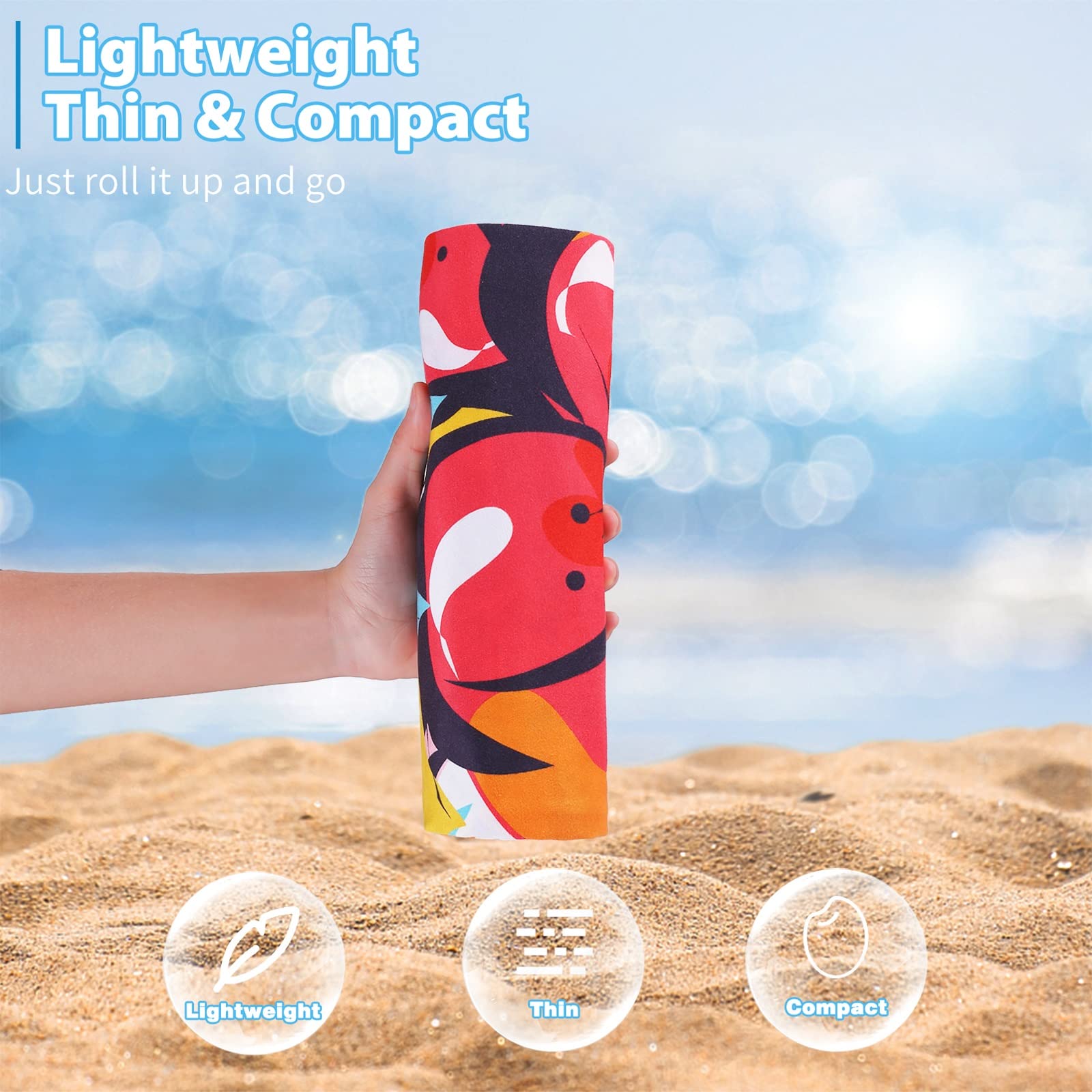 Microfiber Thin Beach Towel Lightweight 71X32 Oversized Extra Large Sand Free Towels Fast Dry For Travel Pool Camping Sports Bea