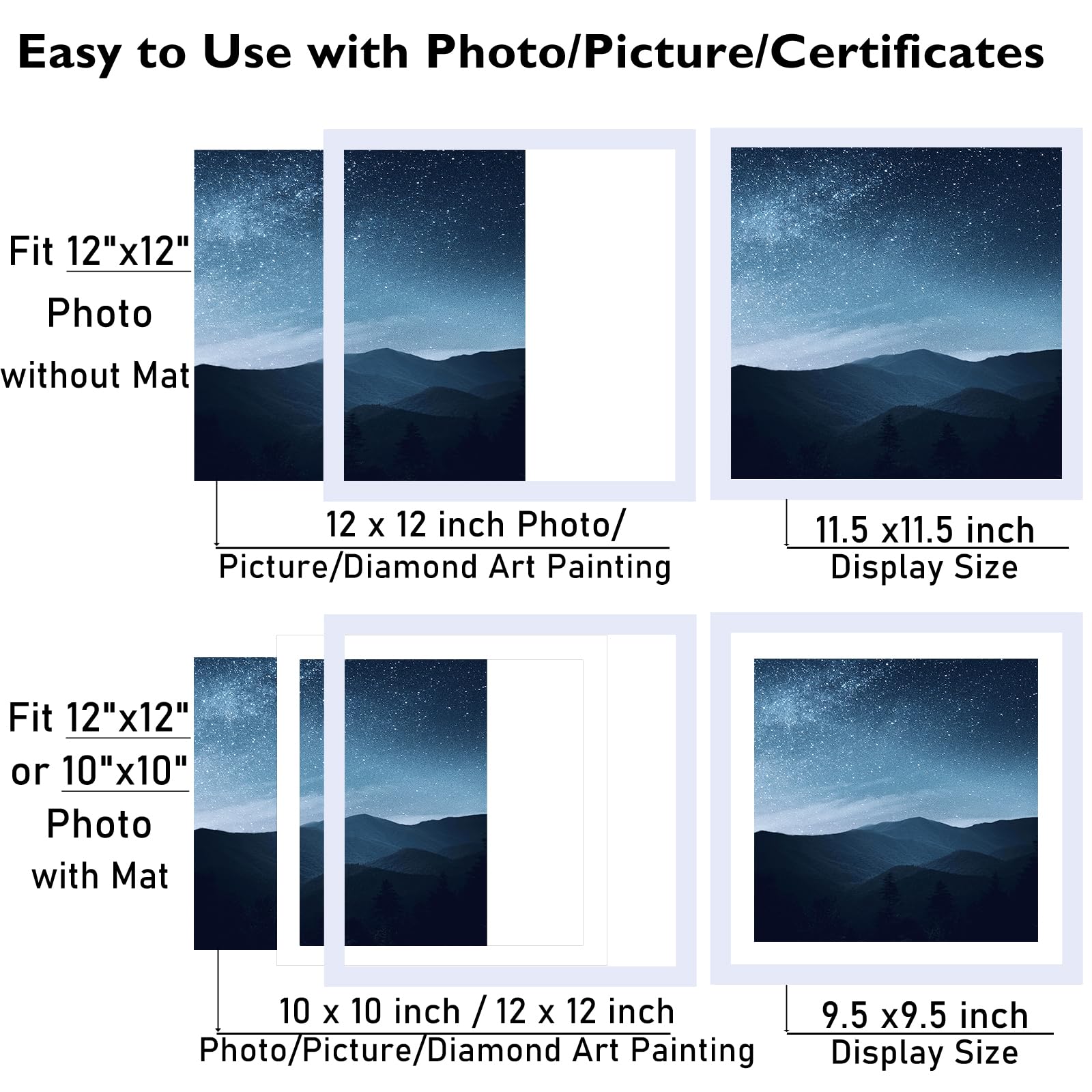 JCJMY 12x12 Picture Frame Set of 3 White with 10x10 Mat for 30 x 30cm Diamond Art Painting, Display Photo 12 x 12 Without Mat, W