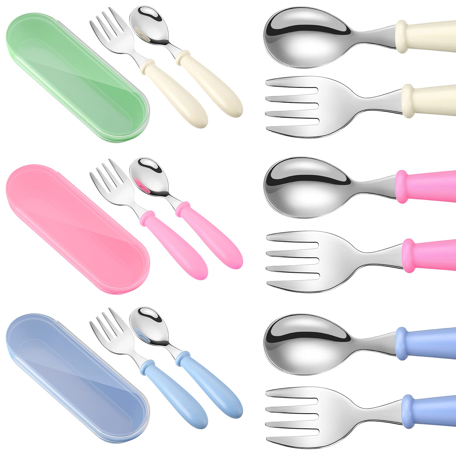 9 Pieces Toddler Utensils Stainless Steel Fork and Spoon Safe Baby Silverware Set, Kid Safe Utensils Children's Flatware Kids Cu