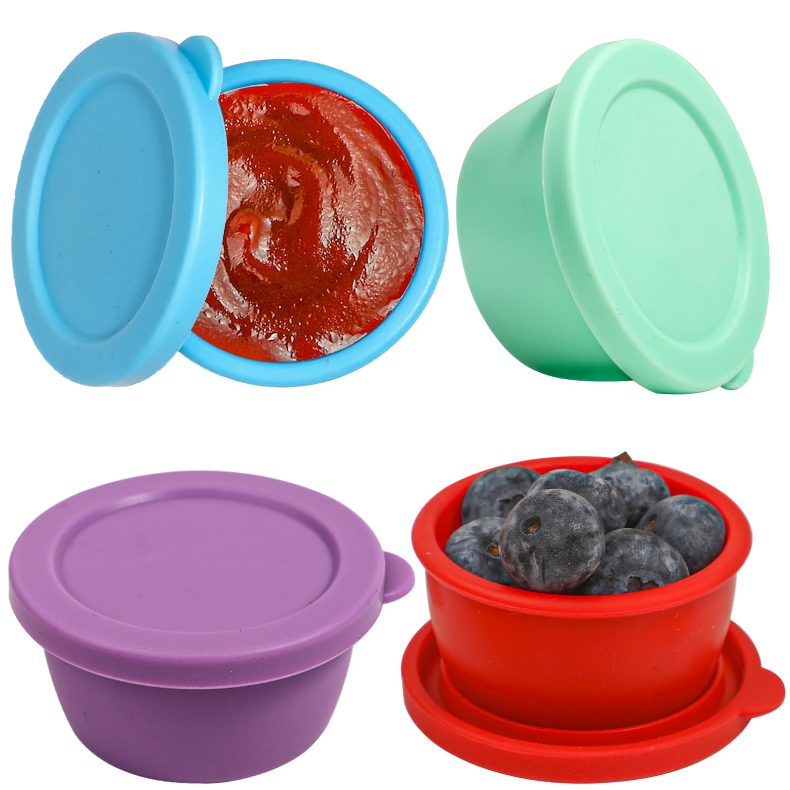 Koluti Nonstick Silicone 1.6Oz Salad Dressing Container To Go, 4 Pcs Small Condiment Cup With Lid, Sauce Storage Box For Lunch B